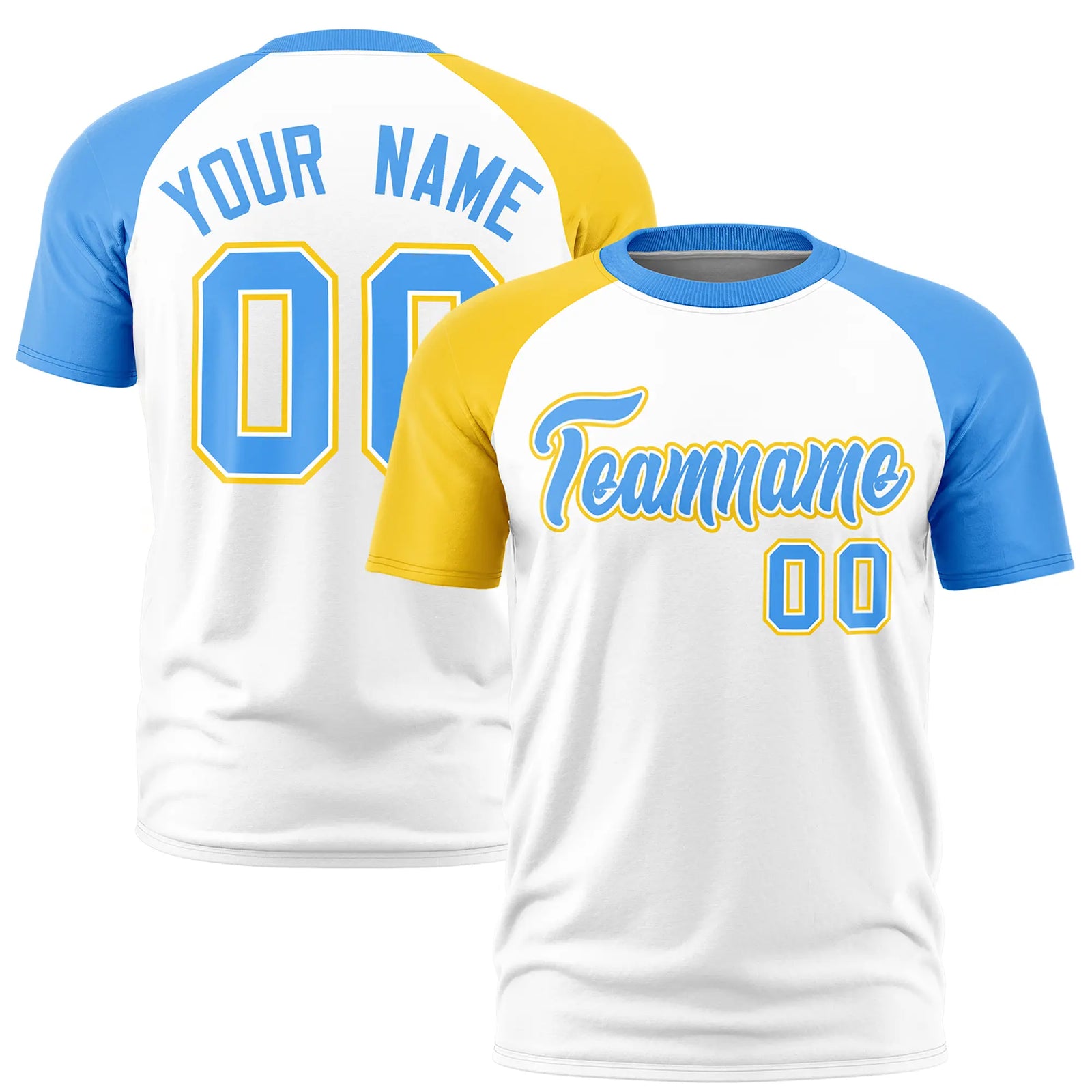 Custom White Gold01-Powder Blue Crew Neck Two Tone Sleeve Design  Performance T-Shirt