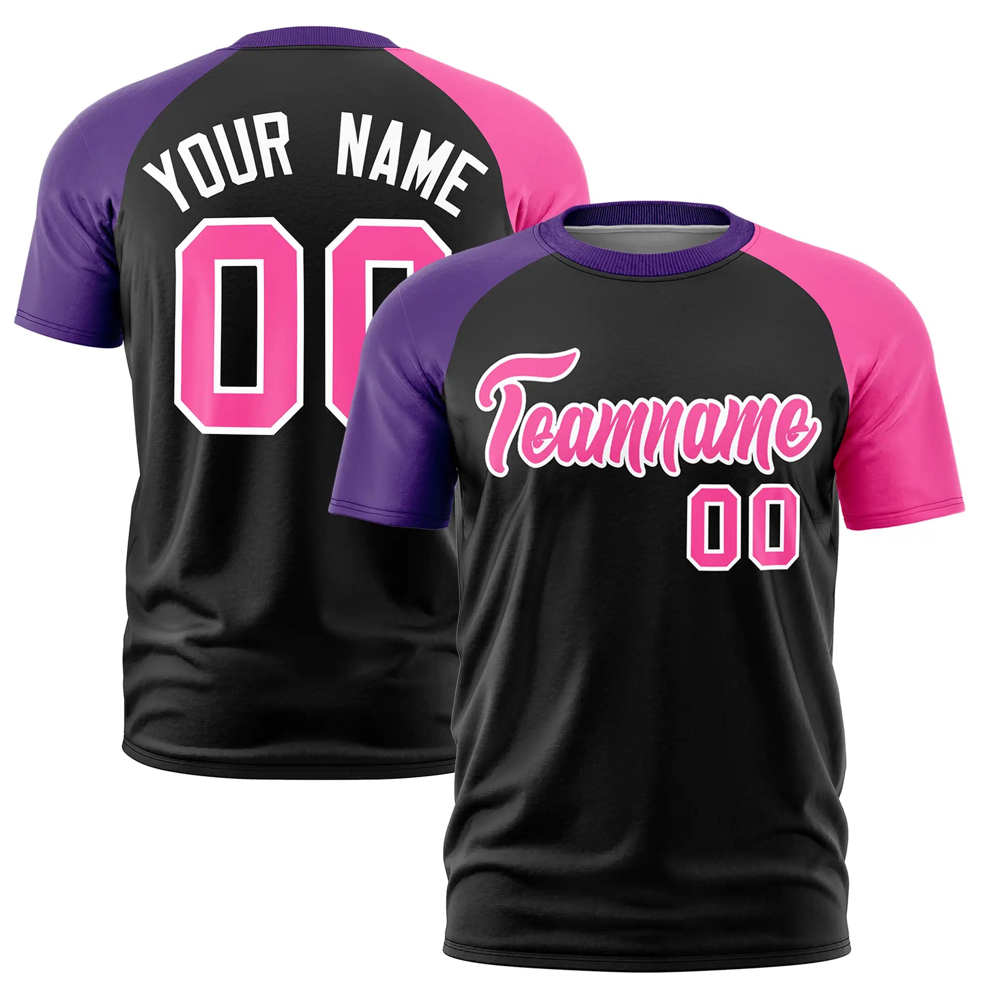 Custom Black Purple-Pink Crew Neck Two Tone Sleeve Design  Performance T-Shirt