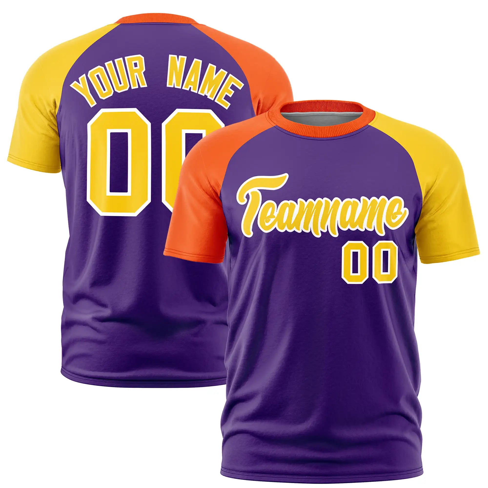 Custom Purple Orange-Gold01 Crew Neck Two Tone Sleeve Design  Performance T-Shirt