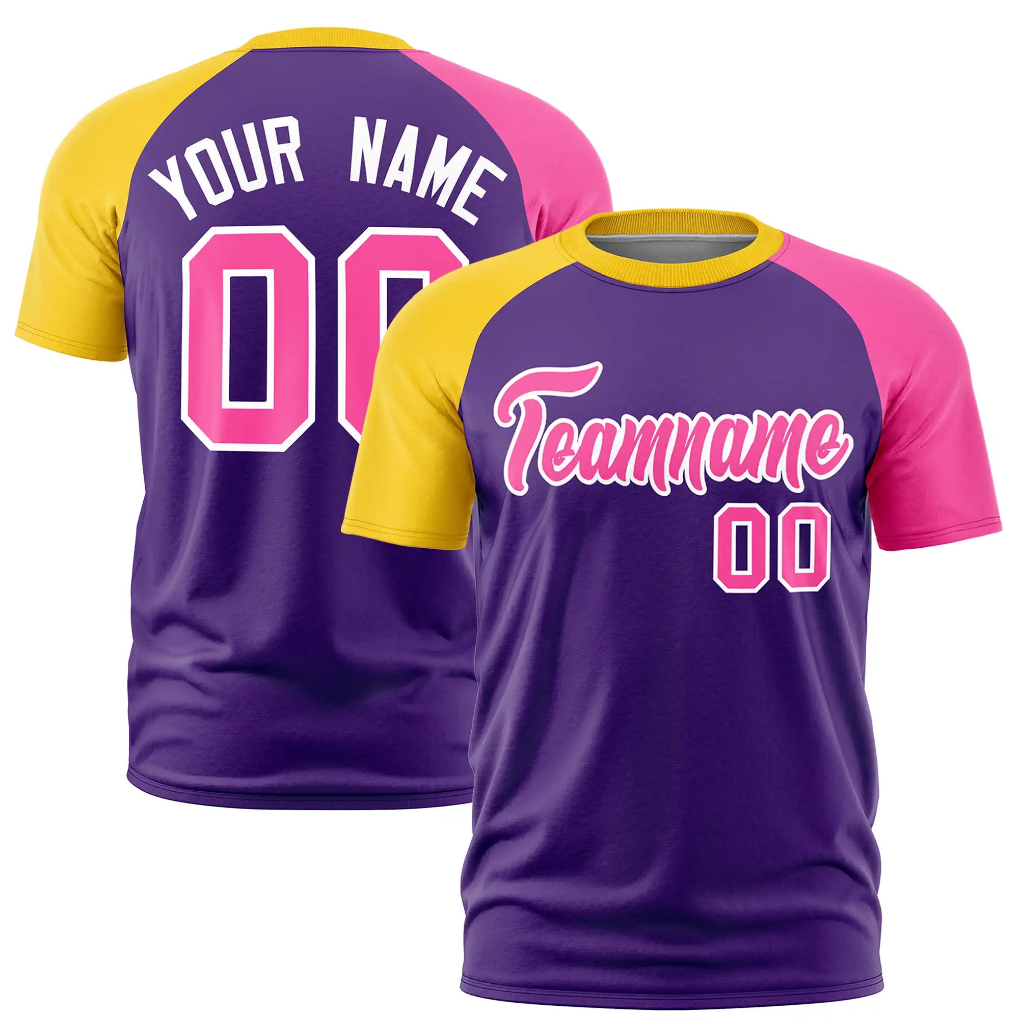 Custom Purple Gold01-Pink Crew Neck Two Tone Sleeve Design  Performance T-Shirt