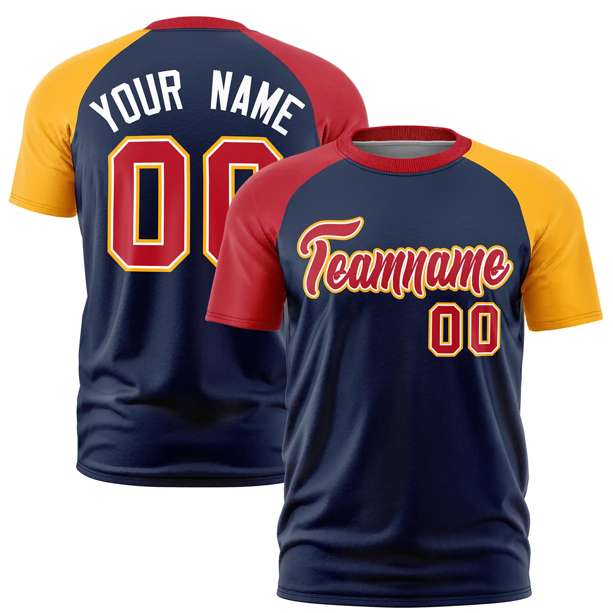 Custom Navy Red-Gold01 Crew Neck Two Tone Sleeve Design  Performance T-Shirt