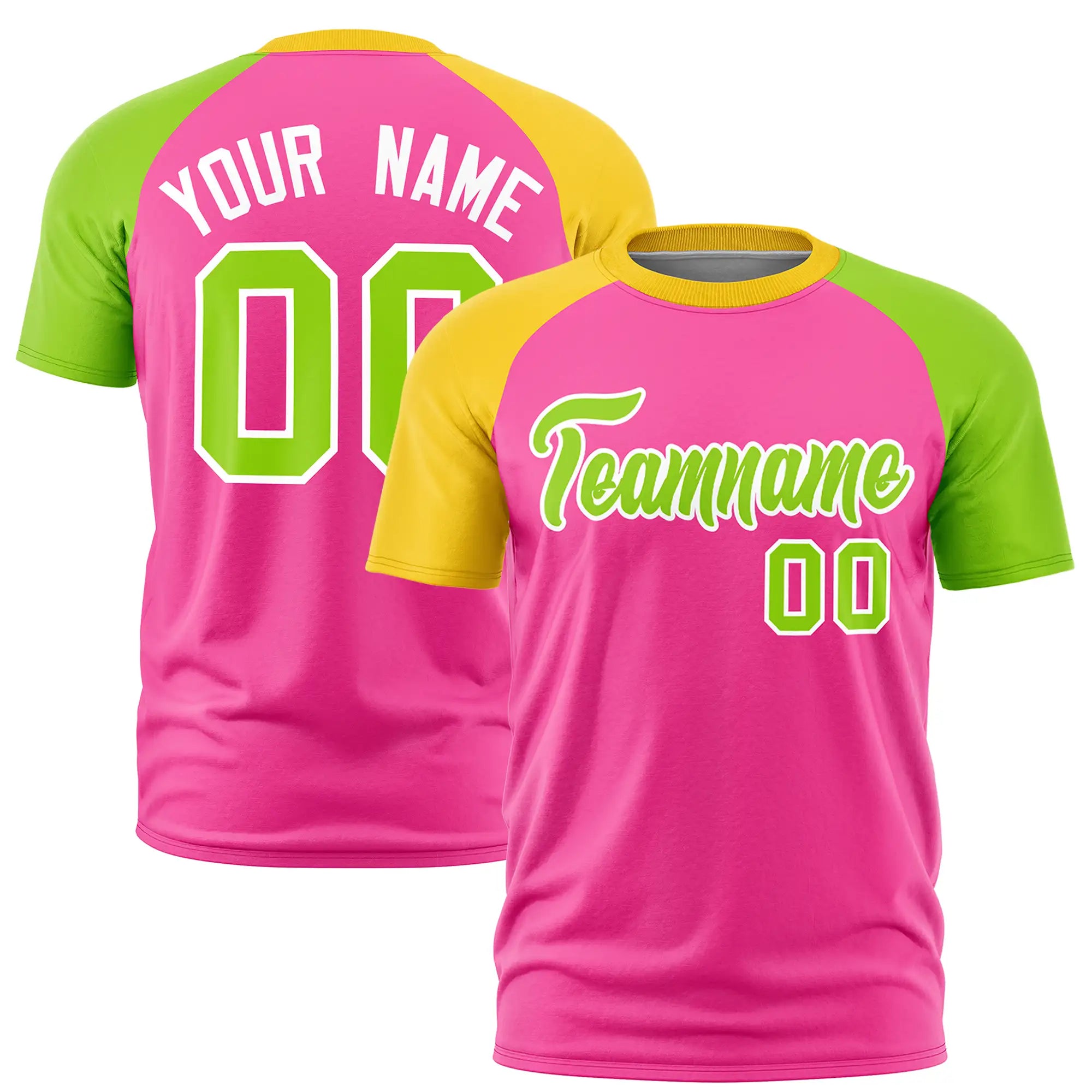 Custom Pink Gold01-Neon Green Crew Neck Two Tone Sleeve Design  Performance T-Shirt