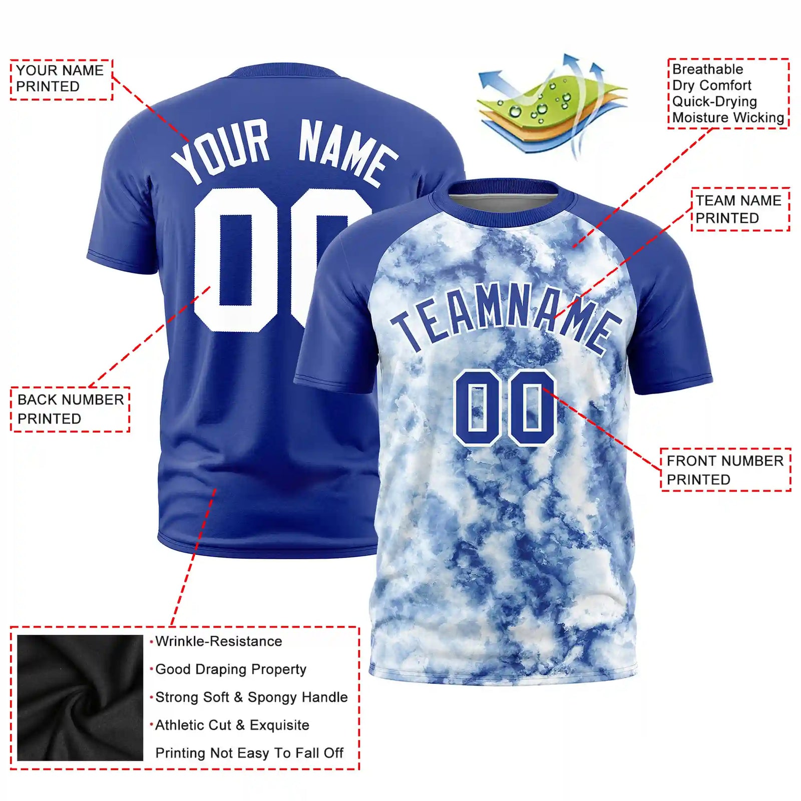 Custom Royal Blue Splash-ink Style  Design  Performance T-Shirt