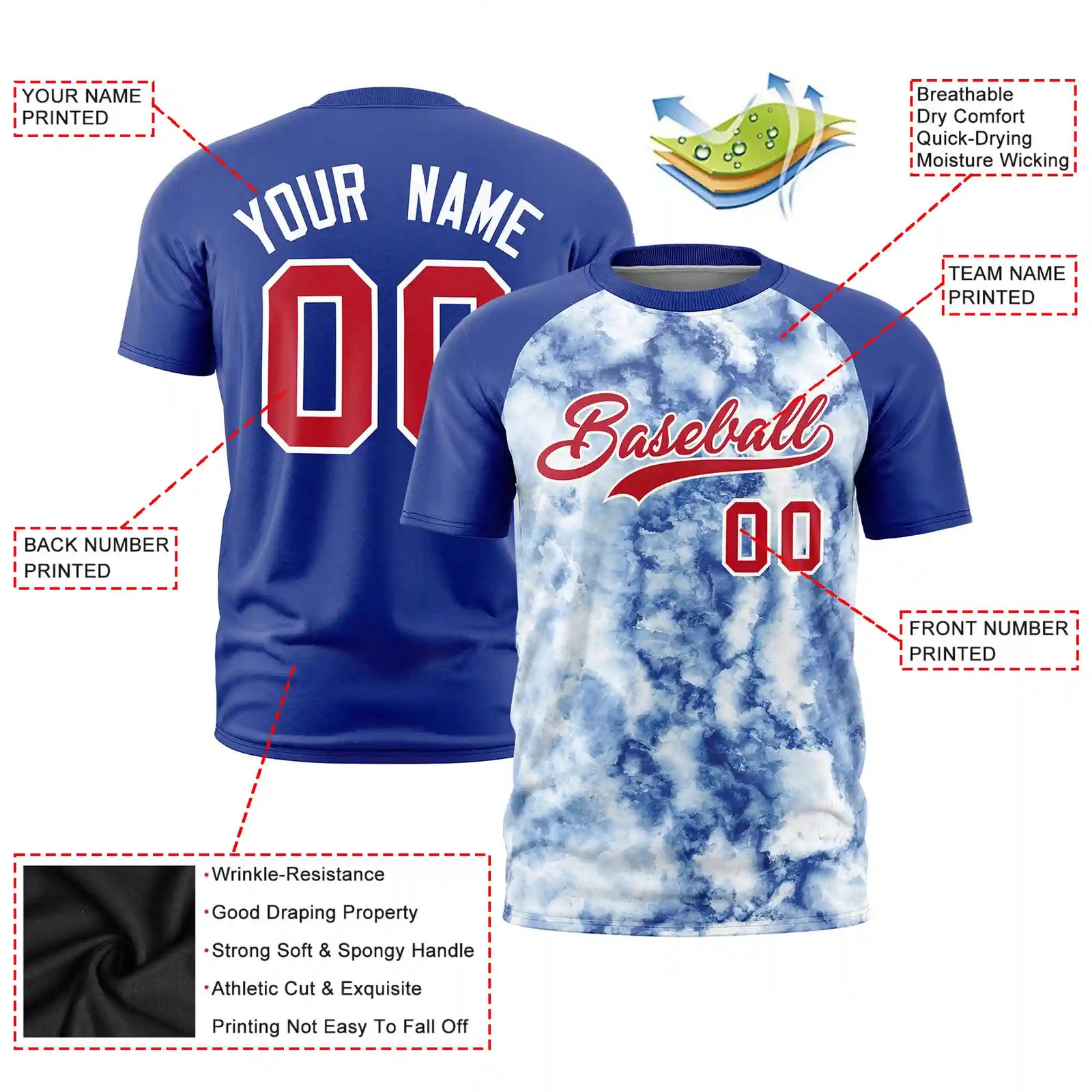 Custom Royal Blue Splash-ink Style  Design  Performance T-Shirt