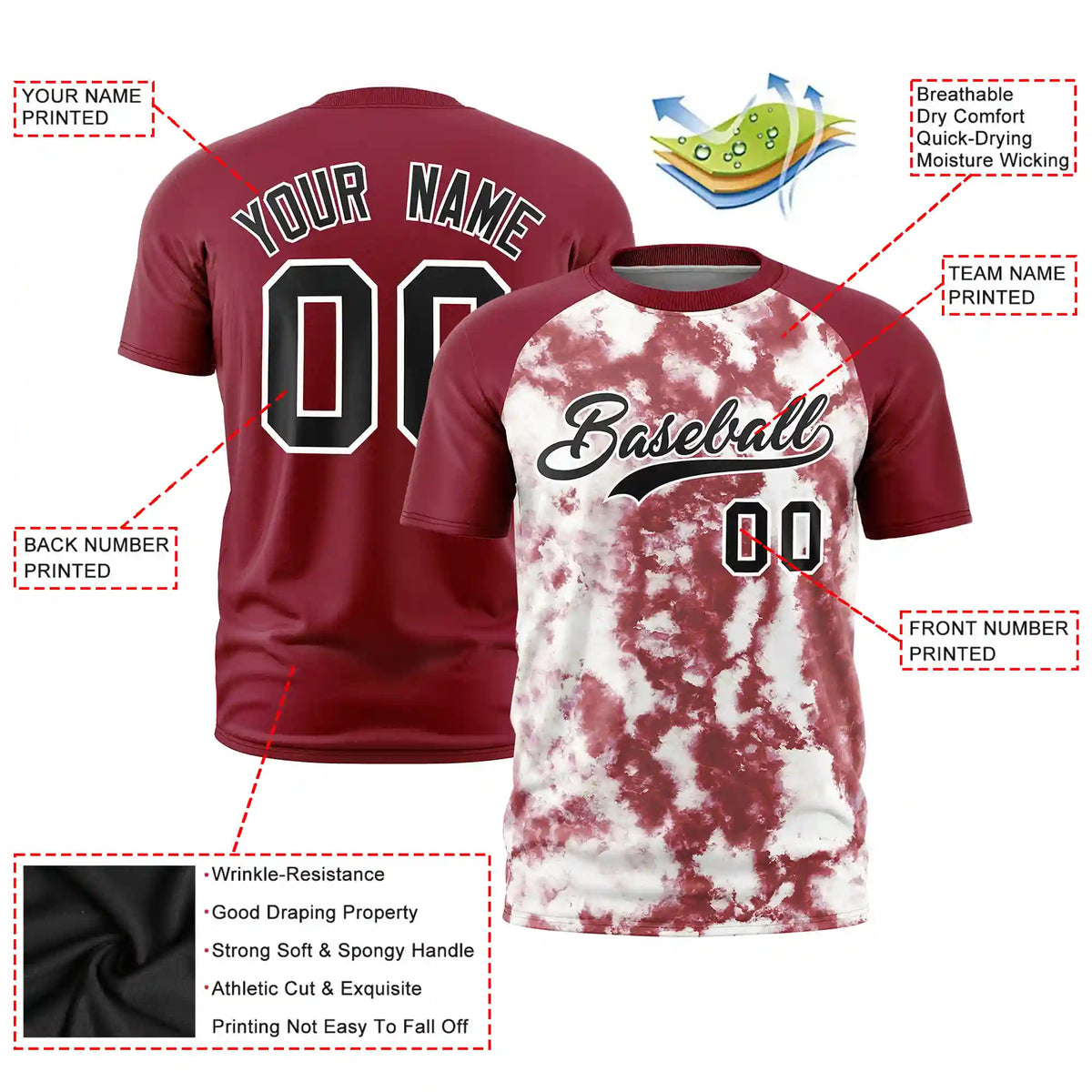 Custom Crimson Splash-ink Style  Design  Performance T-Shirt