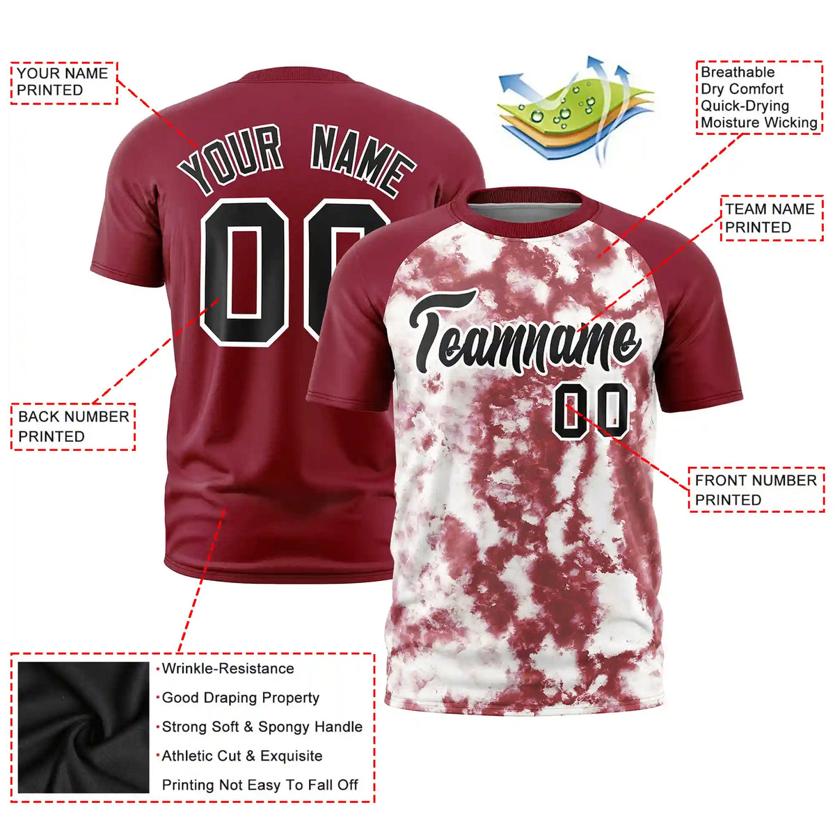 Custom Crimson Splash-ink Style  Design  Performance T-Shirt