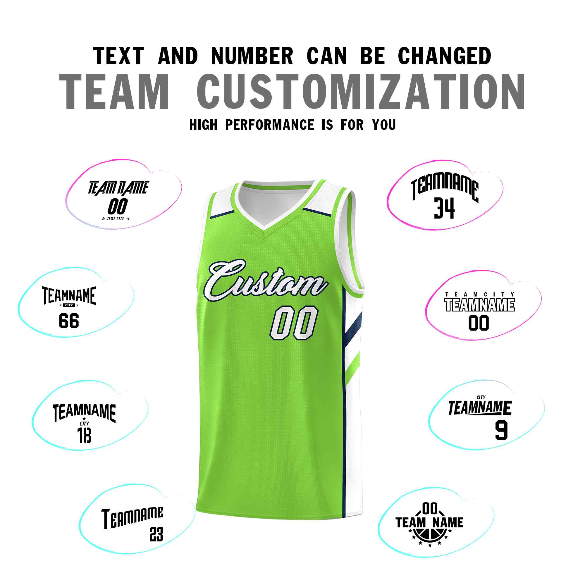 Custom Neon Green White-Navy Classic Sets Sports Uniform Basketball Jersey