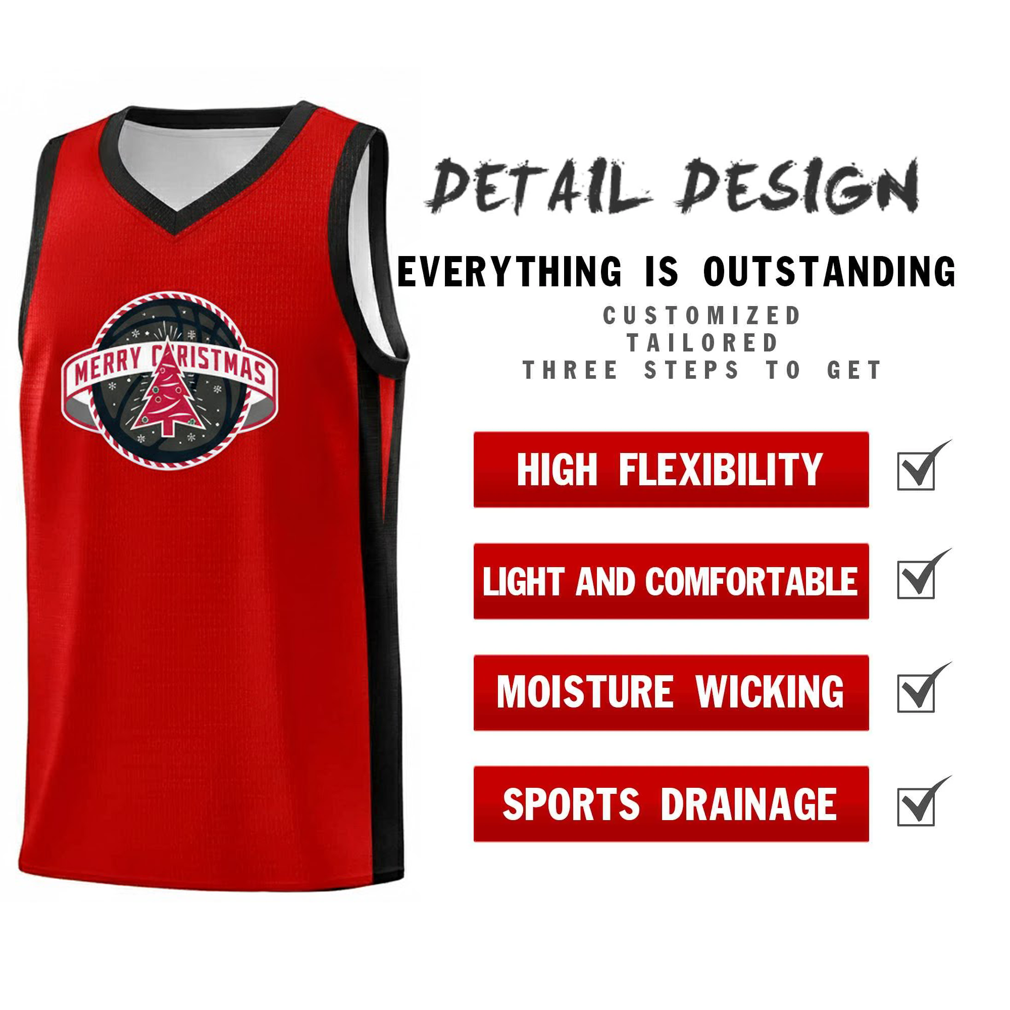 Custom Christmas Houston Red Black Classic Sets Sports Uniform Basketball Jersey