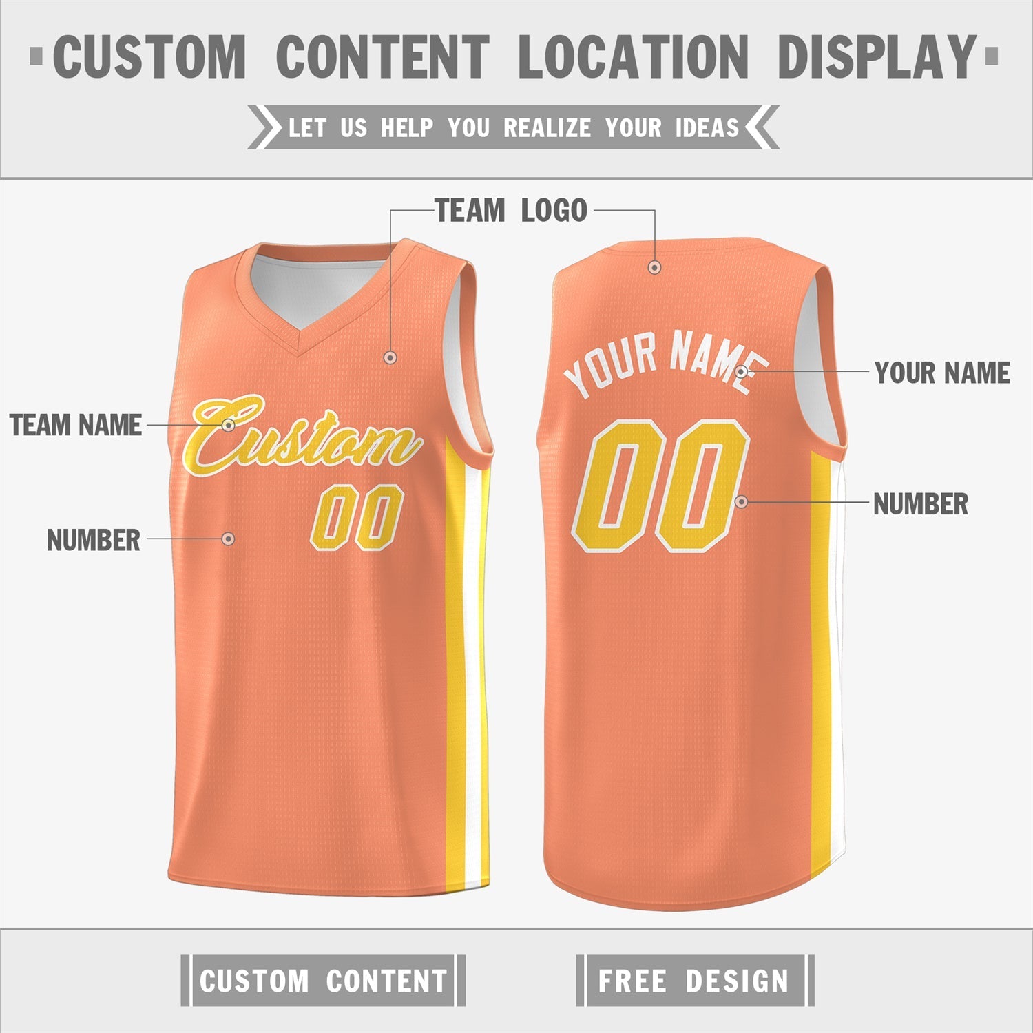 Custom Orange Yellow Classic Tops Men/Boy Athletic Basketball Jersey