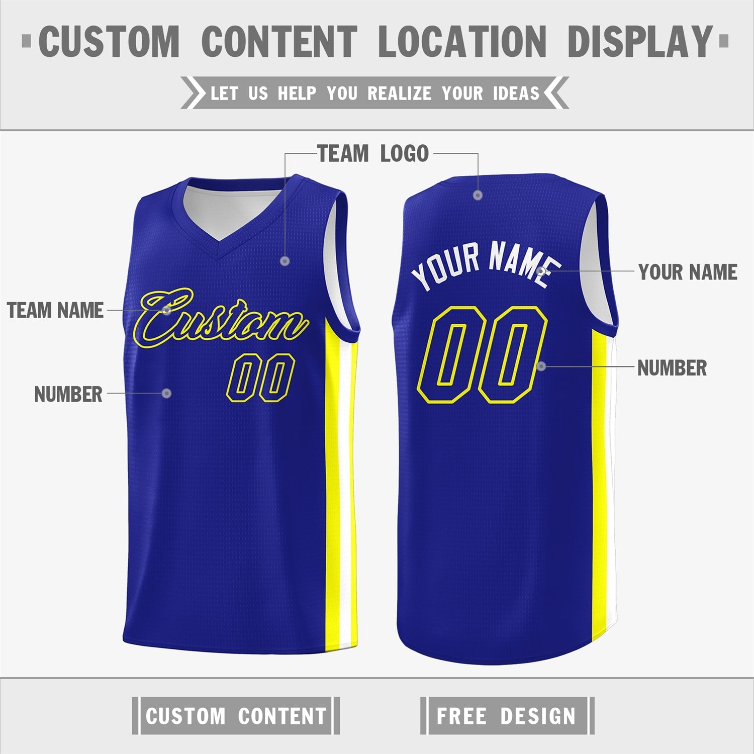 Custom Royal Yellow Classic Tops Men/Boy Athletic Basketball Jersey