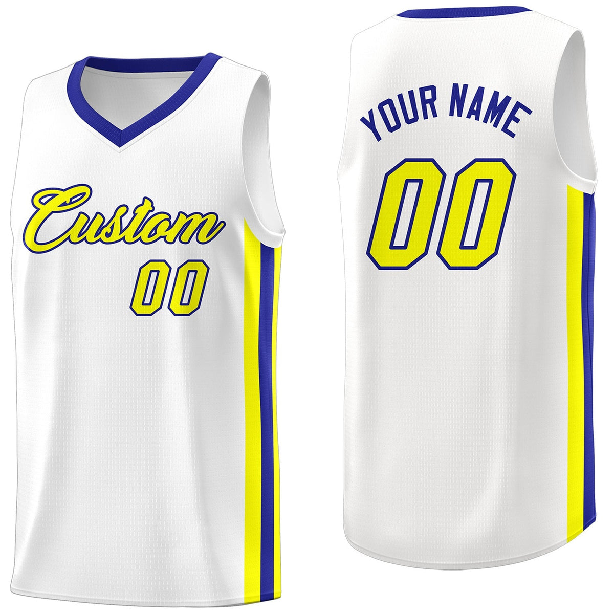 Custom White Yellow-Royal Classic Tops Men/Boy Athletic Basketball Jersey