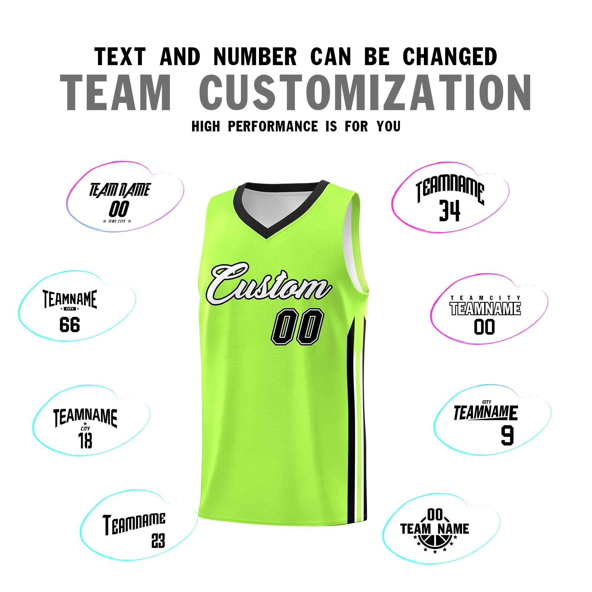 Custom Neon Green White-Black Classic Sets Sports Uniform Basketball Jersey