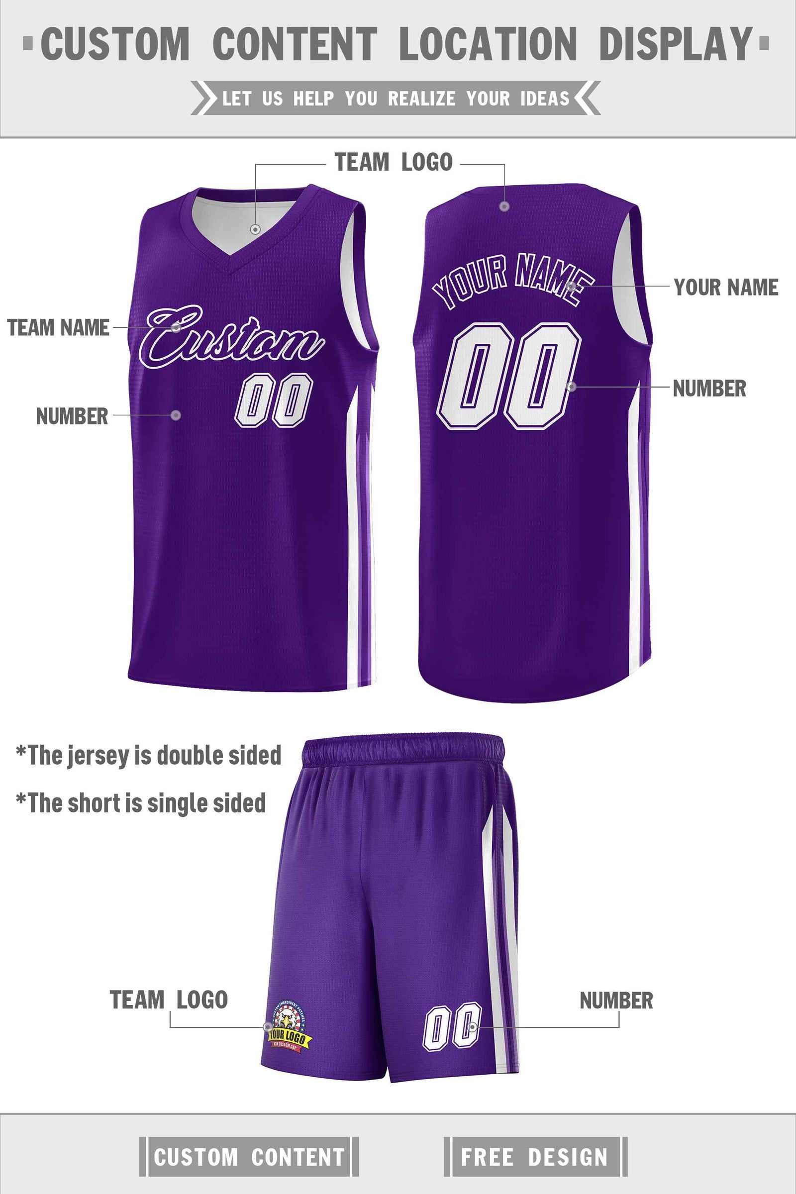Custom Purple White Classic Sets Sports Uniform Basketball Jersey