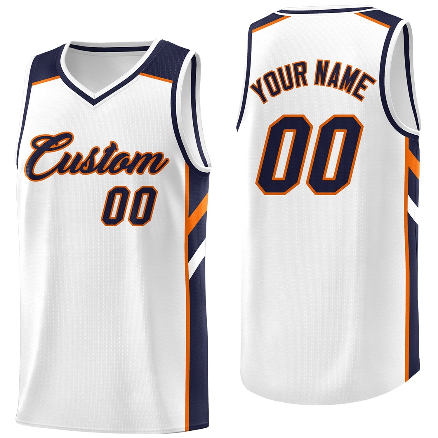Custom White Navy-Orange Classic Tops Men/Boy Athletic Basketball Jersey