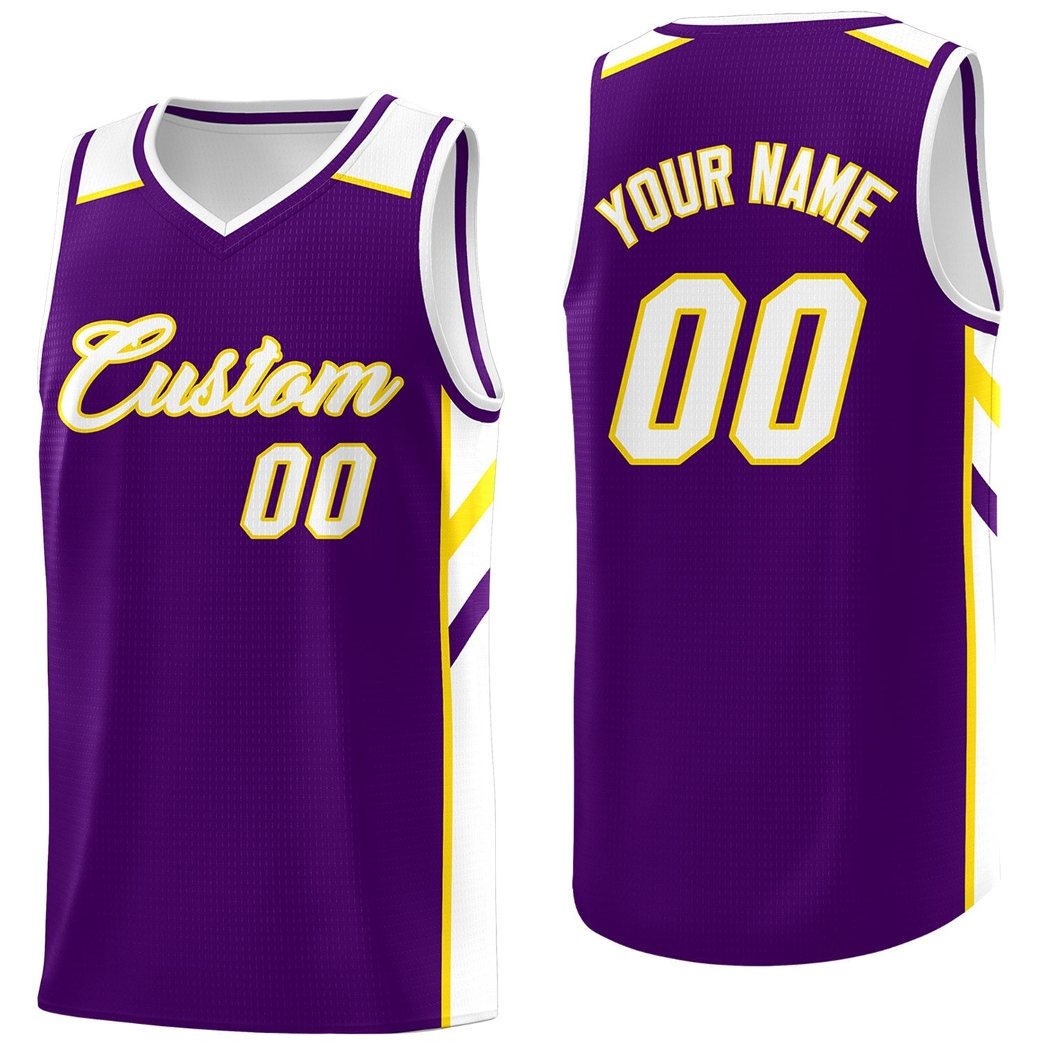 Custom Purple White-Yellow Classic Tops Breathable Basketball Jersey