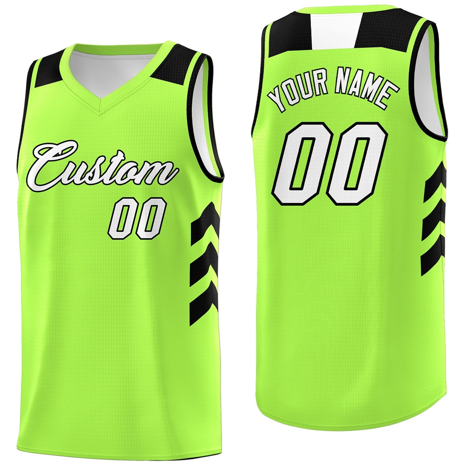 Custom Neon Green White-Black Classic Tops Mesh Sport Basketball Jersey