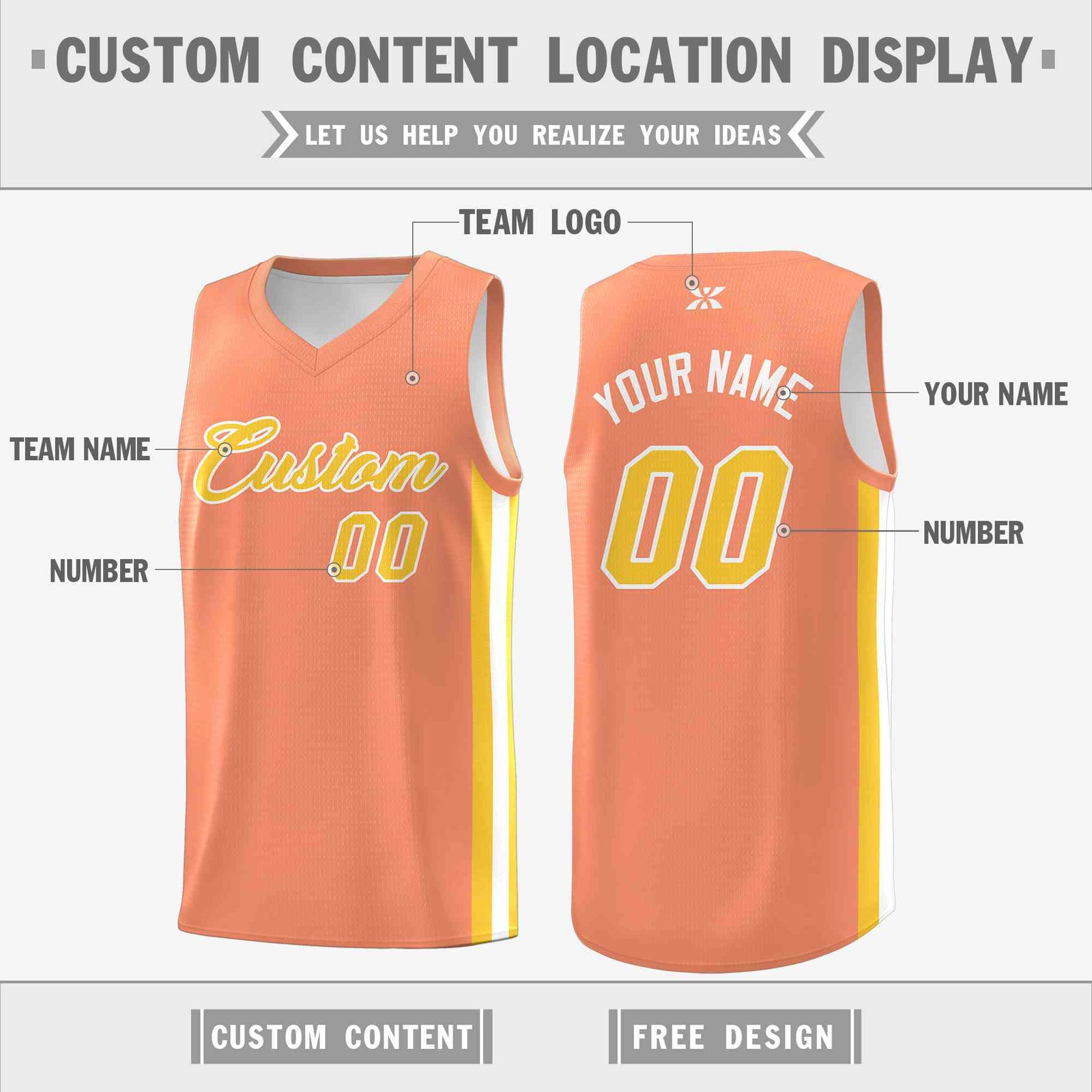 Custom Orange Gold-White Classic Tops Mesh Sport Basketball Jersey