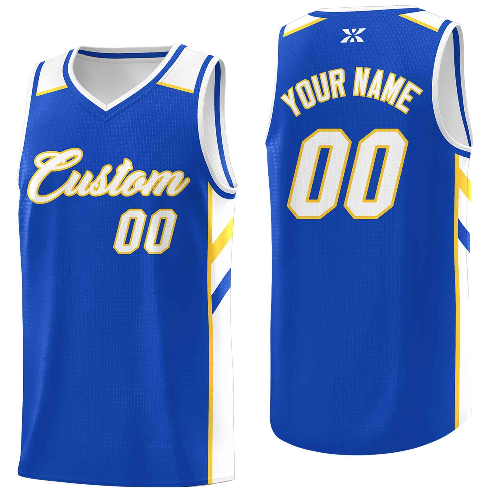 Custom Blue White-Yellow Classic Tops Style Mesh Sport Basketball Jersey