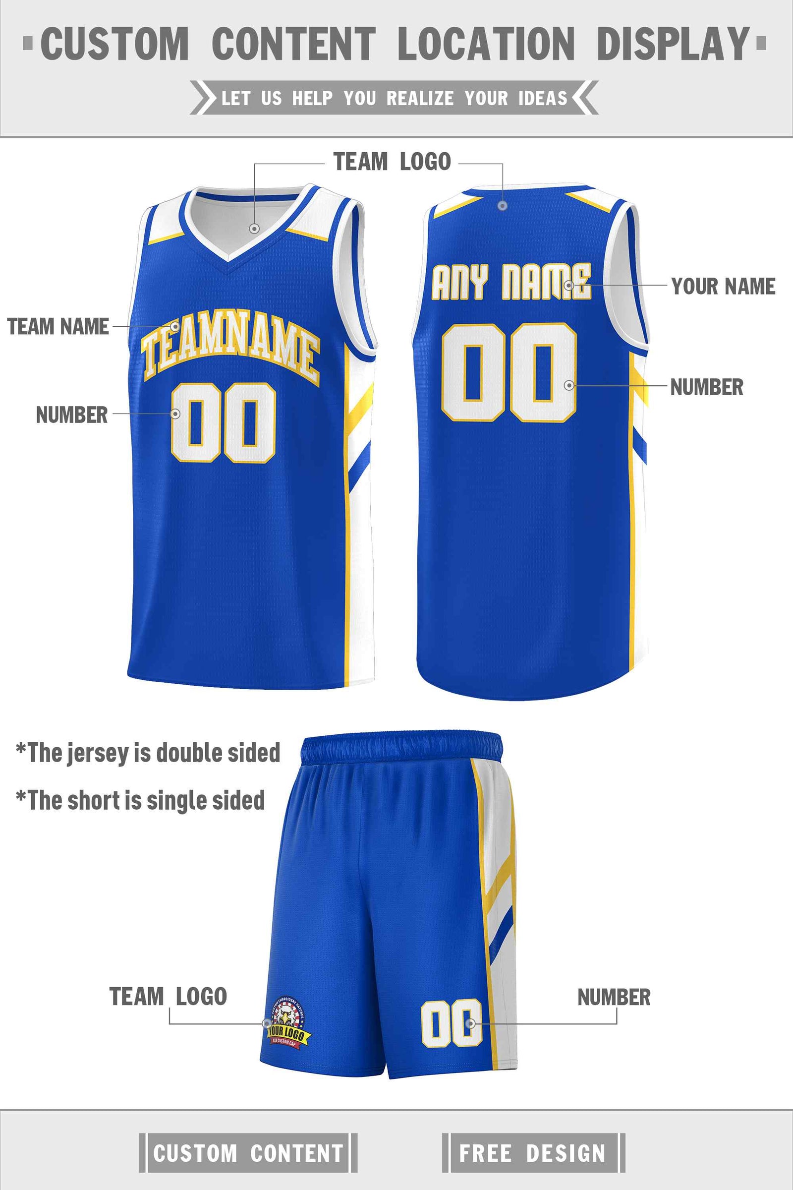 Custom Royal White-Yellow Classic Sets Sports Uniform Basketball Jersey
