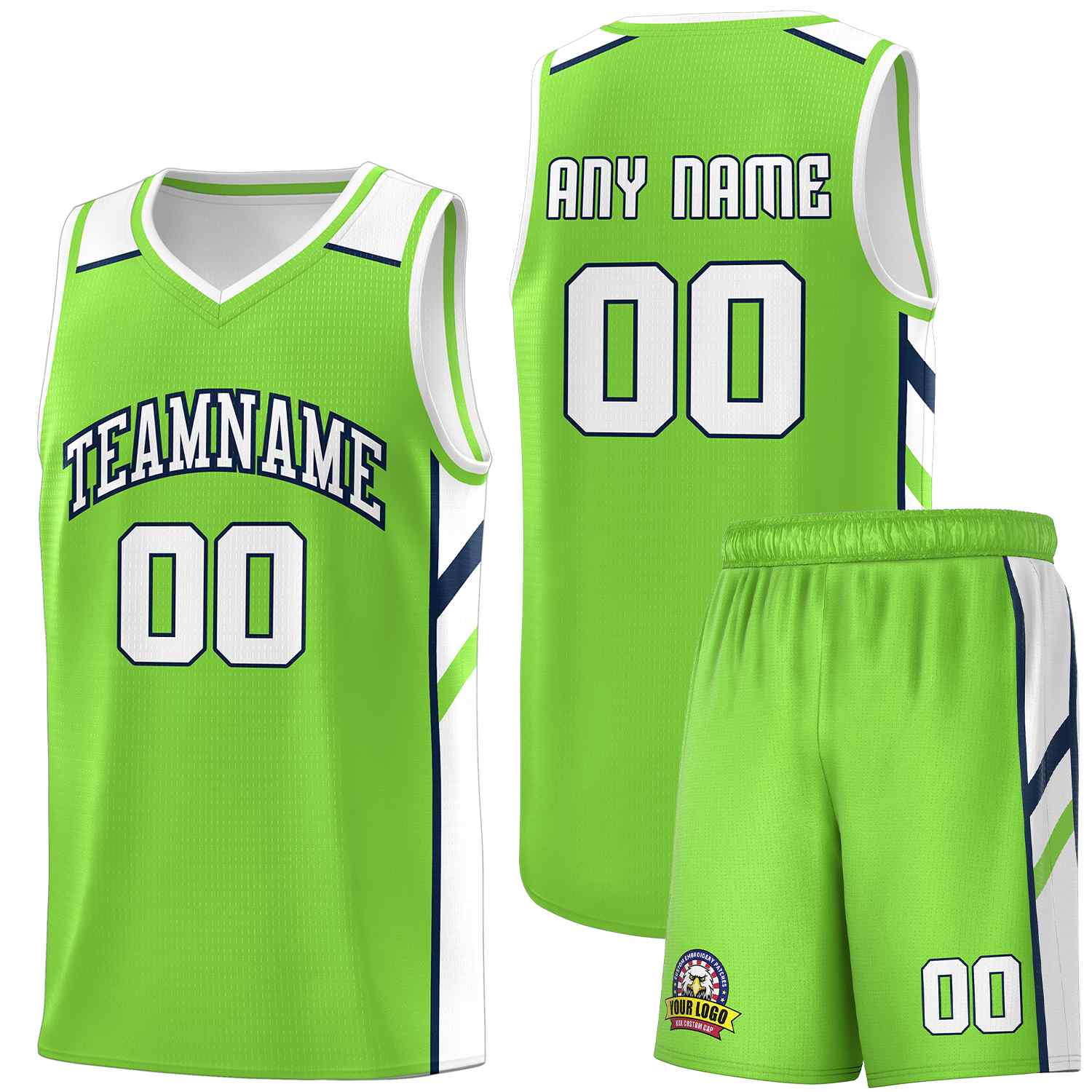 Custom Neon Green White-Navy Classic Sets Sports Uniform Basketball Jersey