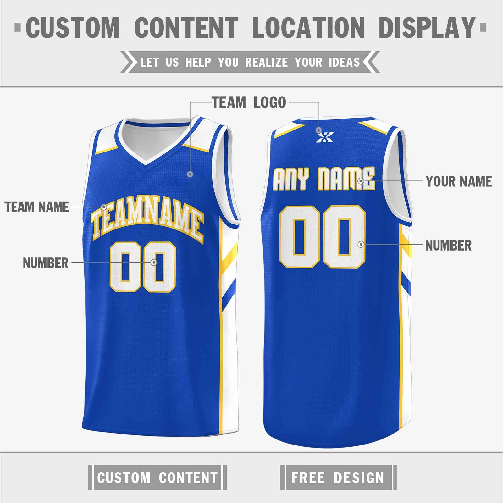 Custom Blue White-Yellow Classic Tops Style Mesh Sport Basketball Jersey