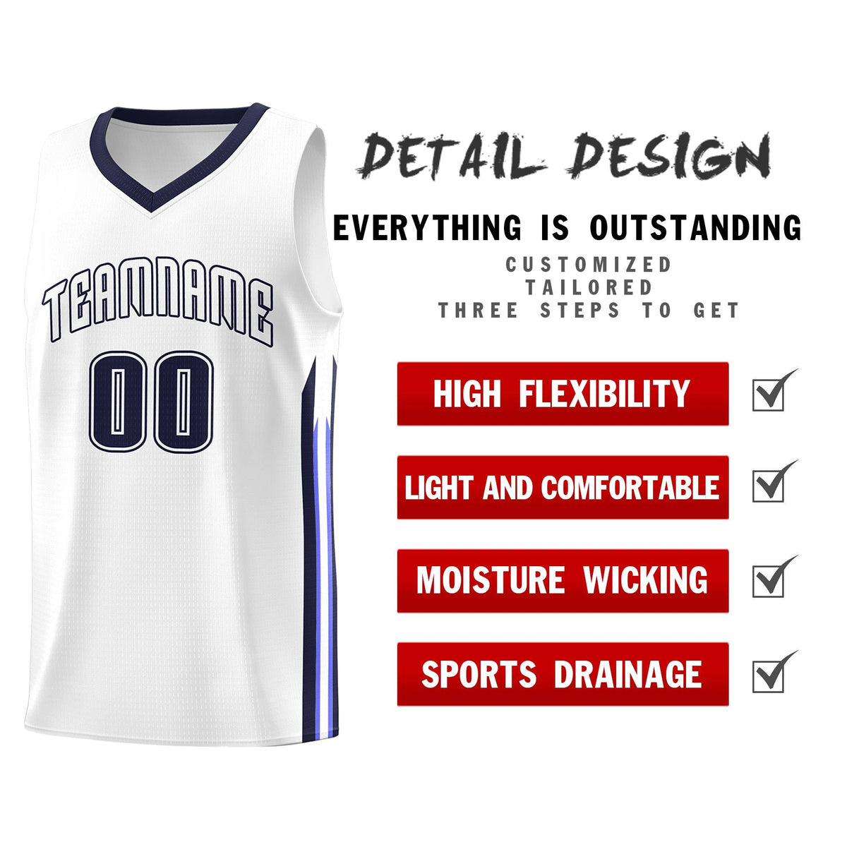 Custom White Navy Classic Sets Sports Uniform Basketball Jersey