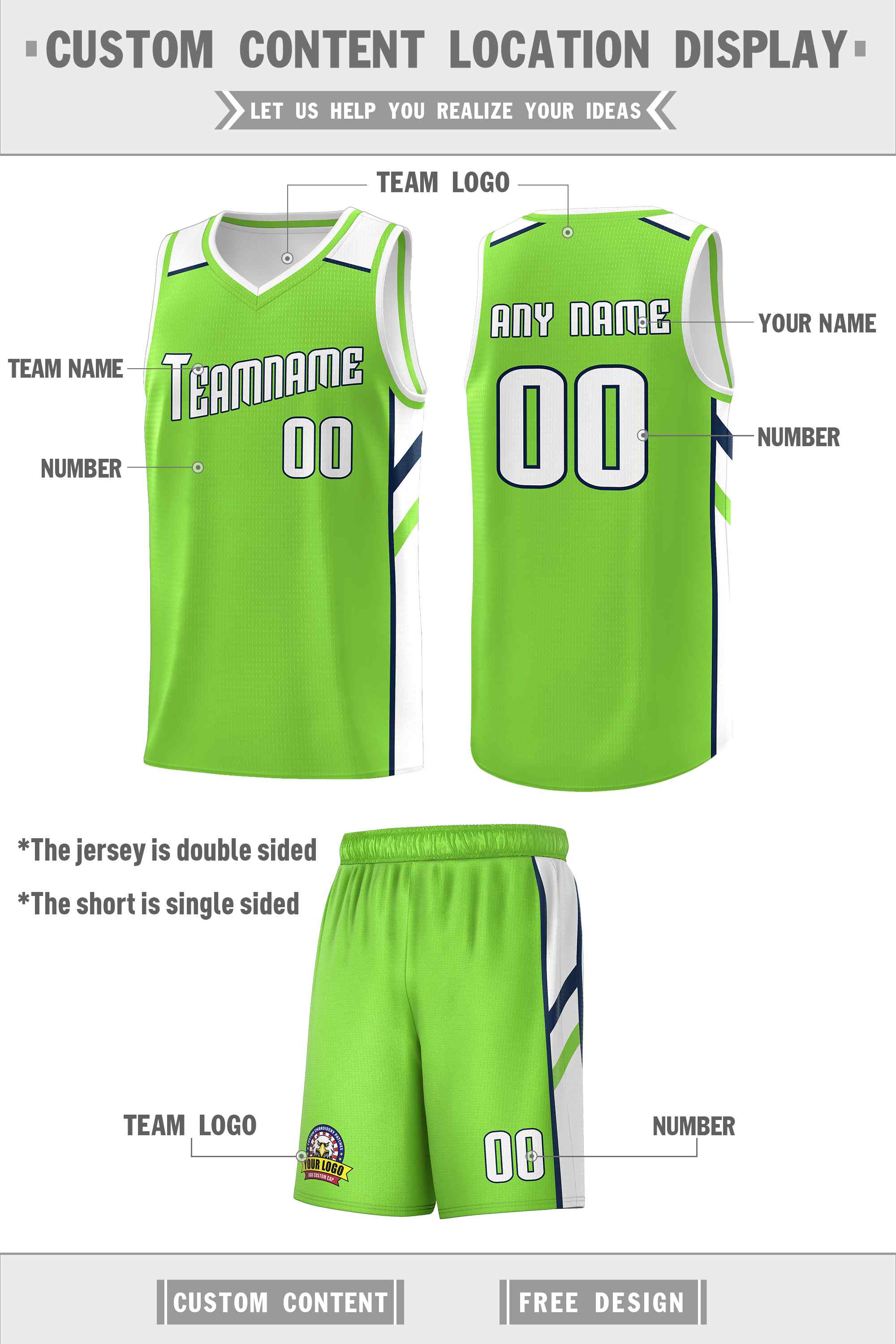 Custom Neon Green White-Navy Classic Sets Sports Uniform Basketball Jersey