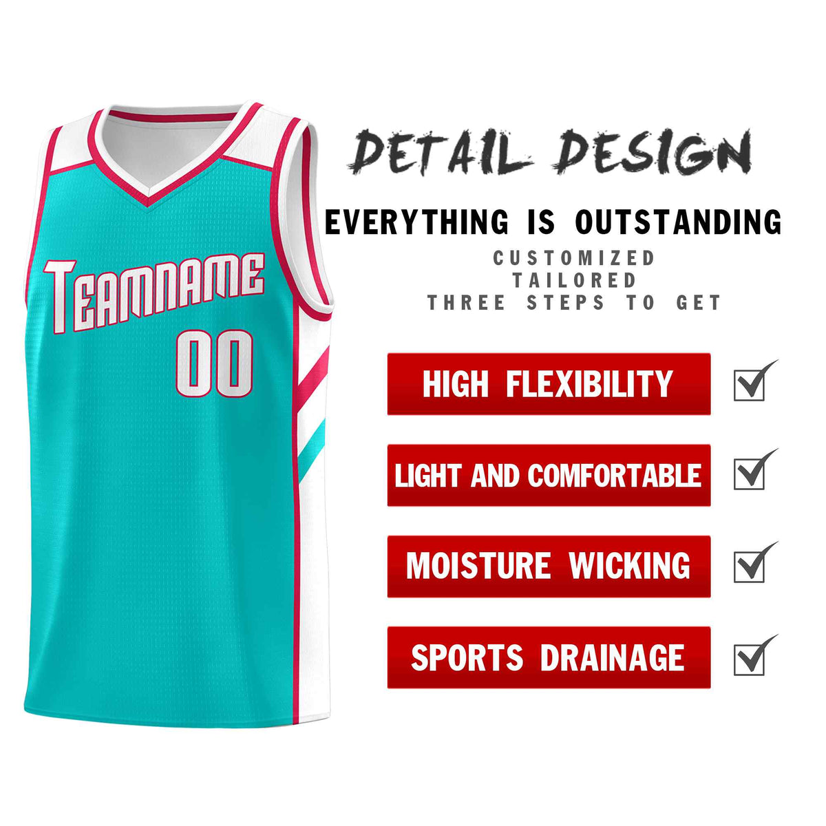 Custom Aqua White-Red Classic Sets Sports Uniform Basketball Jersey