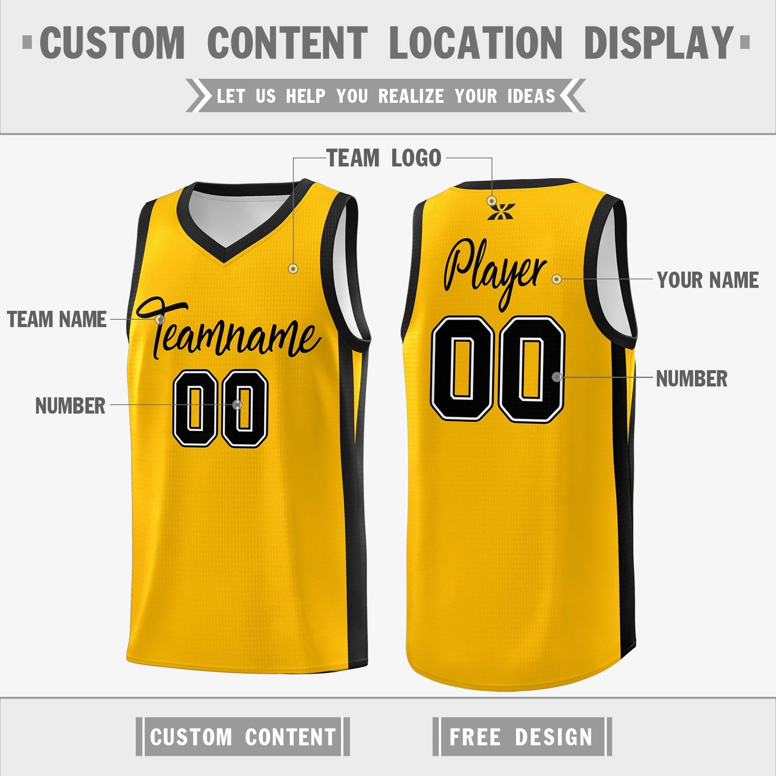 Custom Yellow Black Classic Tops Sports Personalized Basketball Jersey