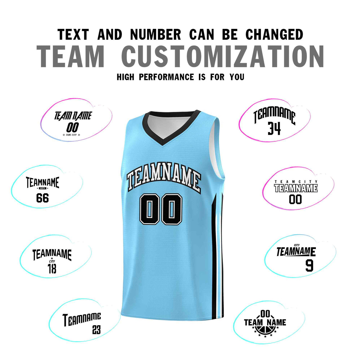 Custom Light Blue White-Black Classic Sets Sports Uniform Basketball Jersey