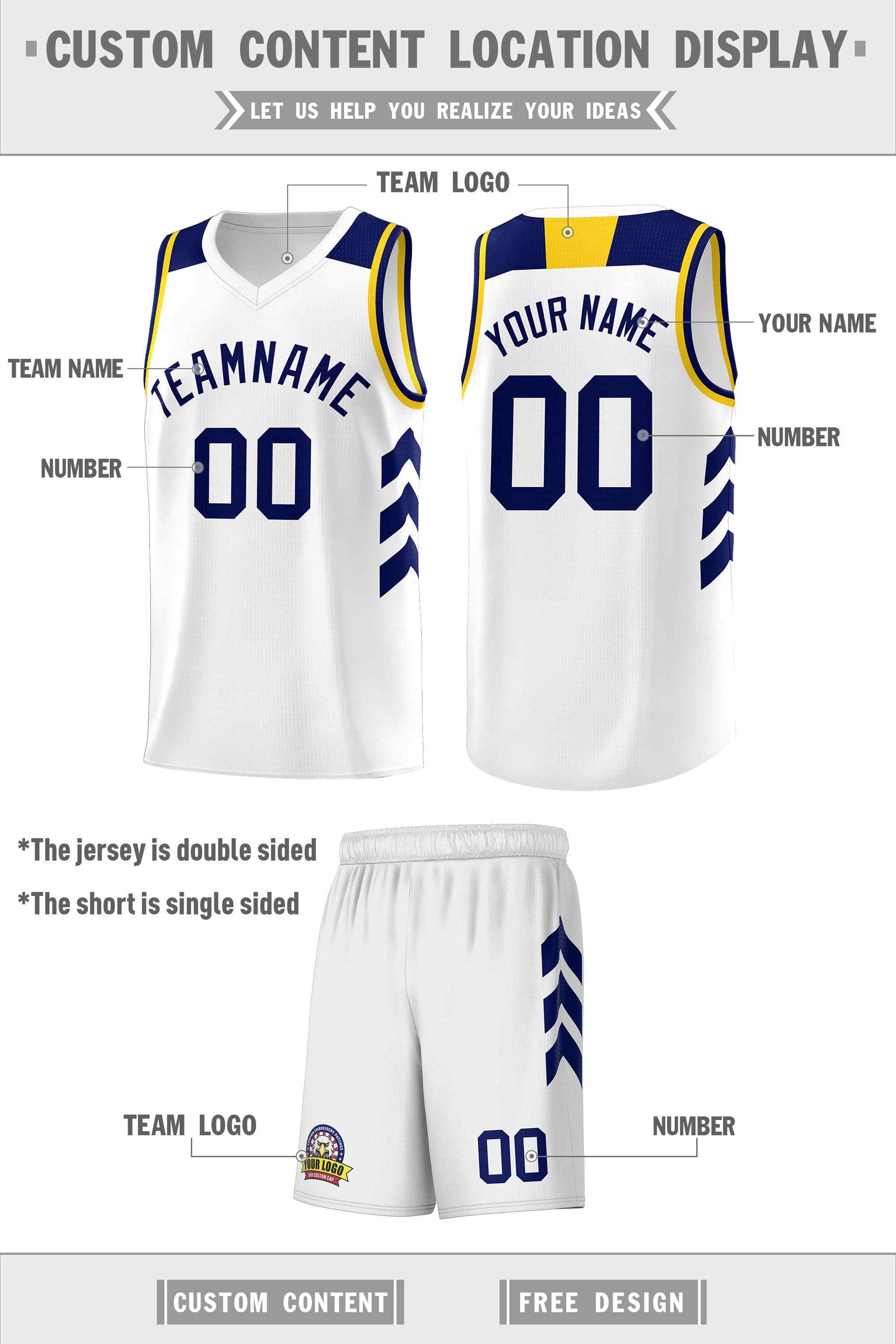 Custom White Navy Classic Sets Sports Uniform Basketball Jersey
