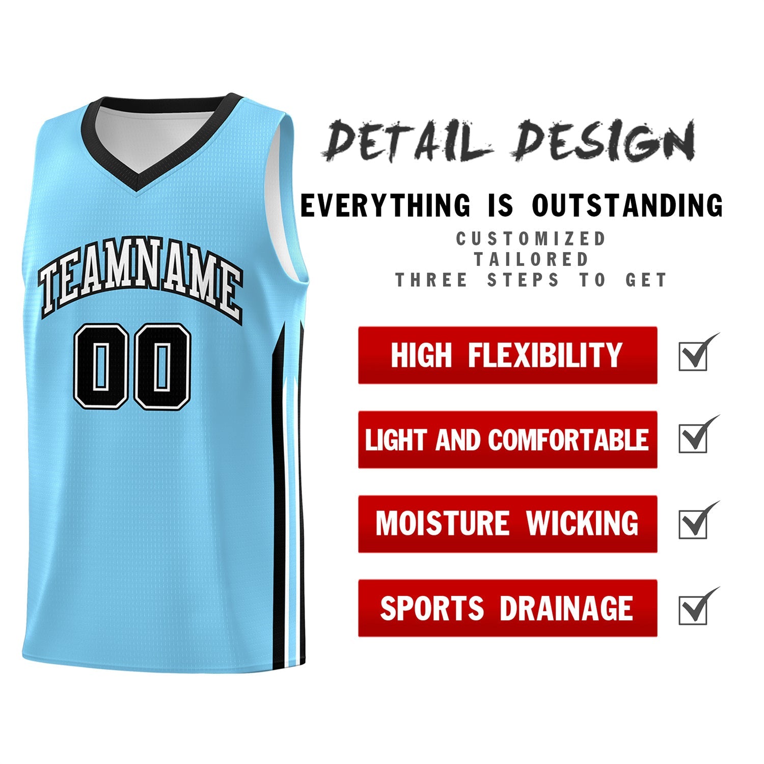 Custom Light Blue Classic Tops Athletic Casual Basketball Jersey