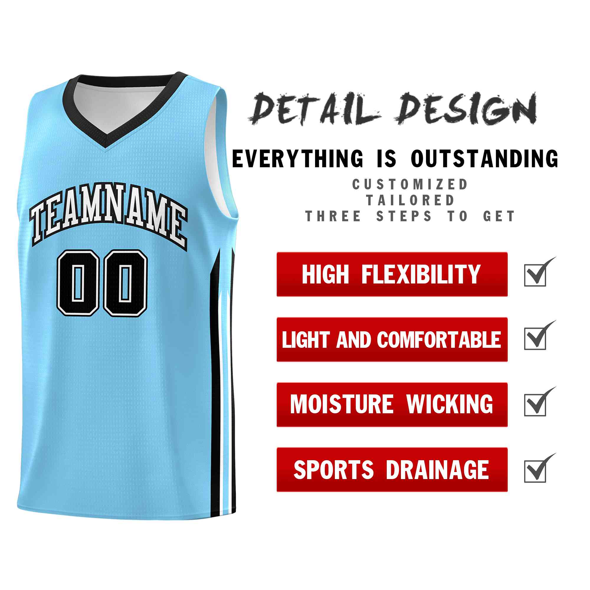 Custom Light Blue White-Classic Tops Mesh Sport Bull Basketball Jersey