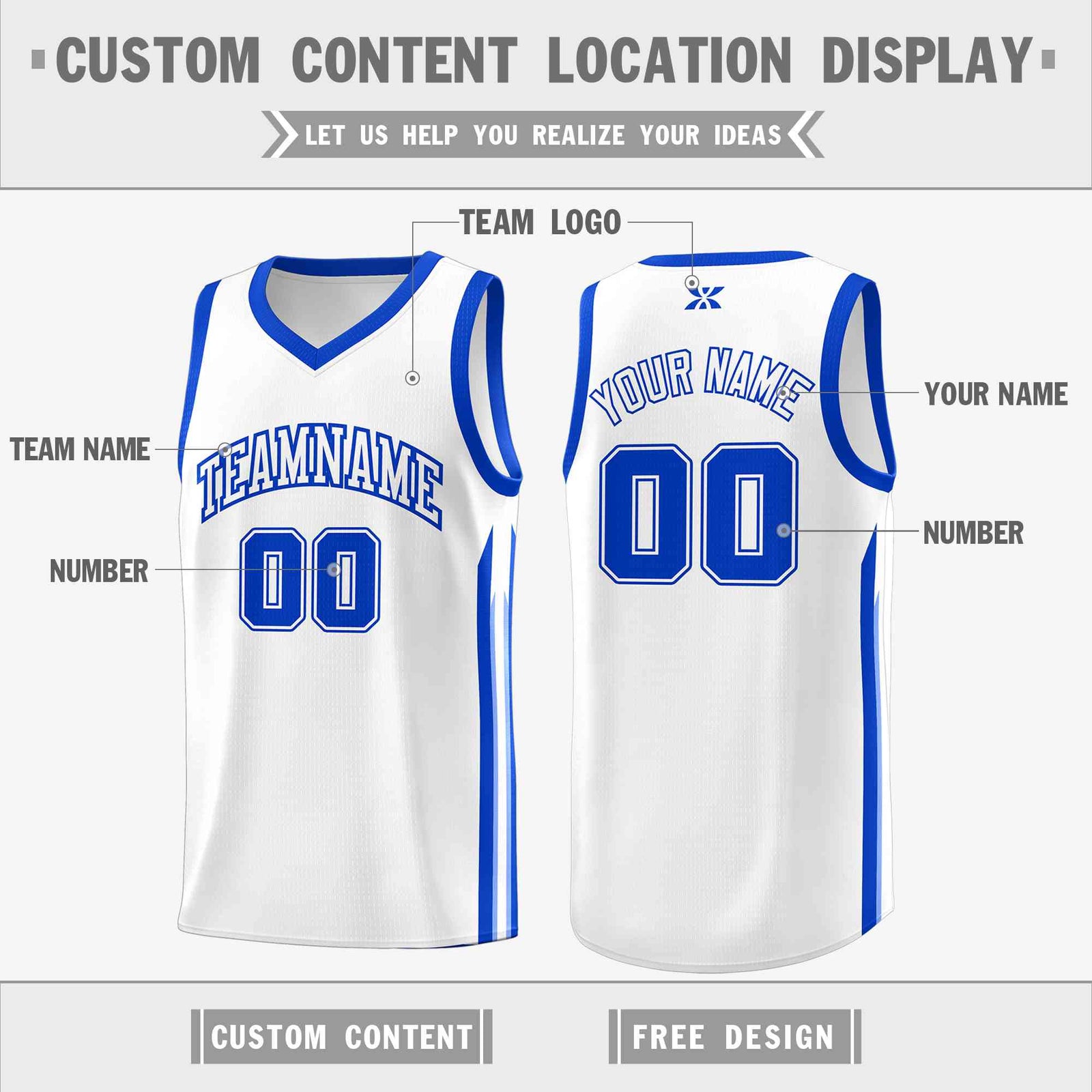 Custom White Royal-Classic Tops Mesh Sport Bull Basketball Jersey