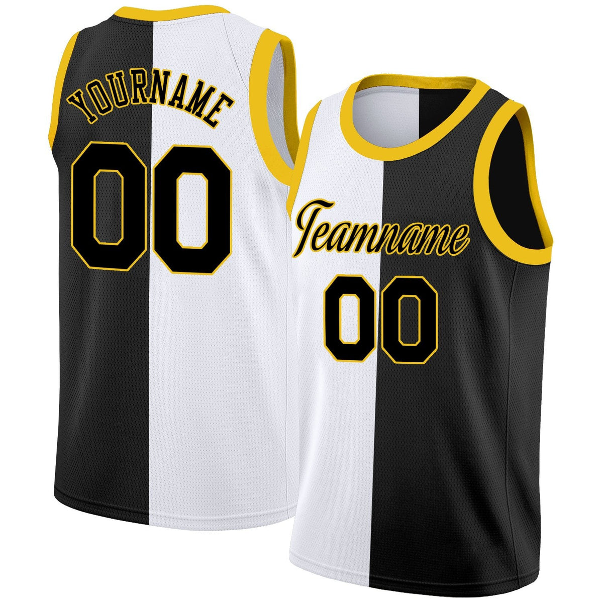 Custom White Black-Yellow Split Fashion Tops Basketball Jersey