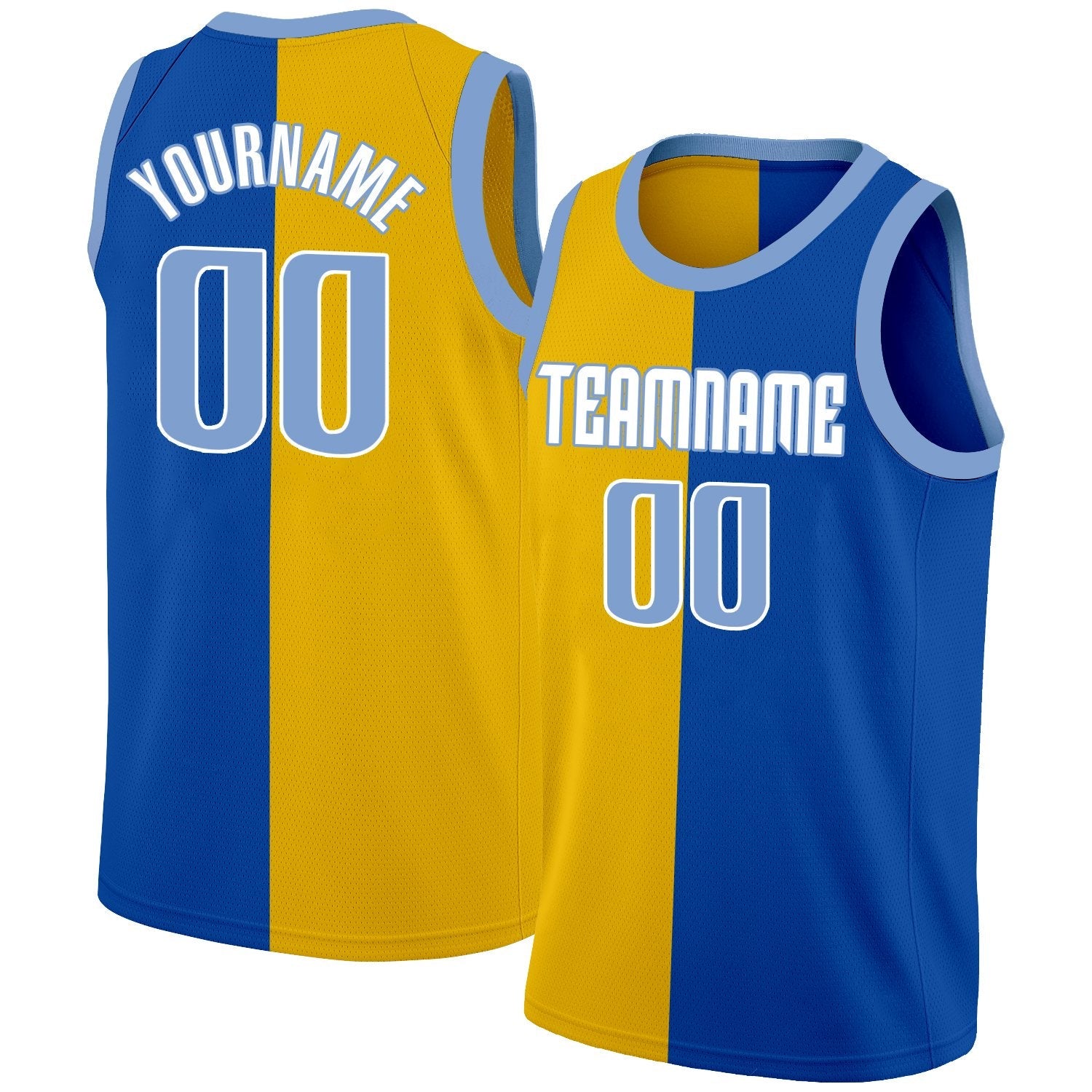 Custom Yellow Blue-White Split Fashion Tops Basketball Jersey