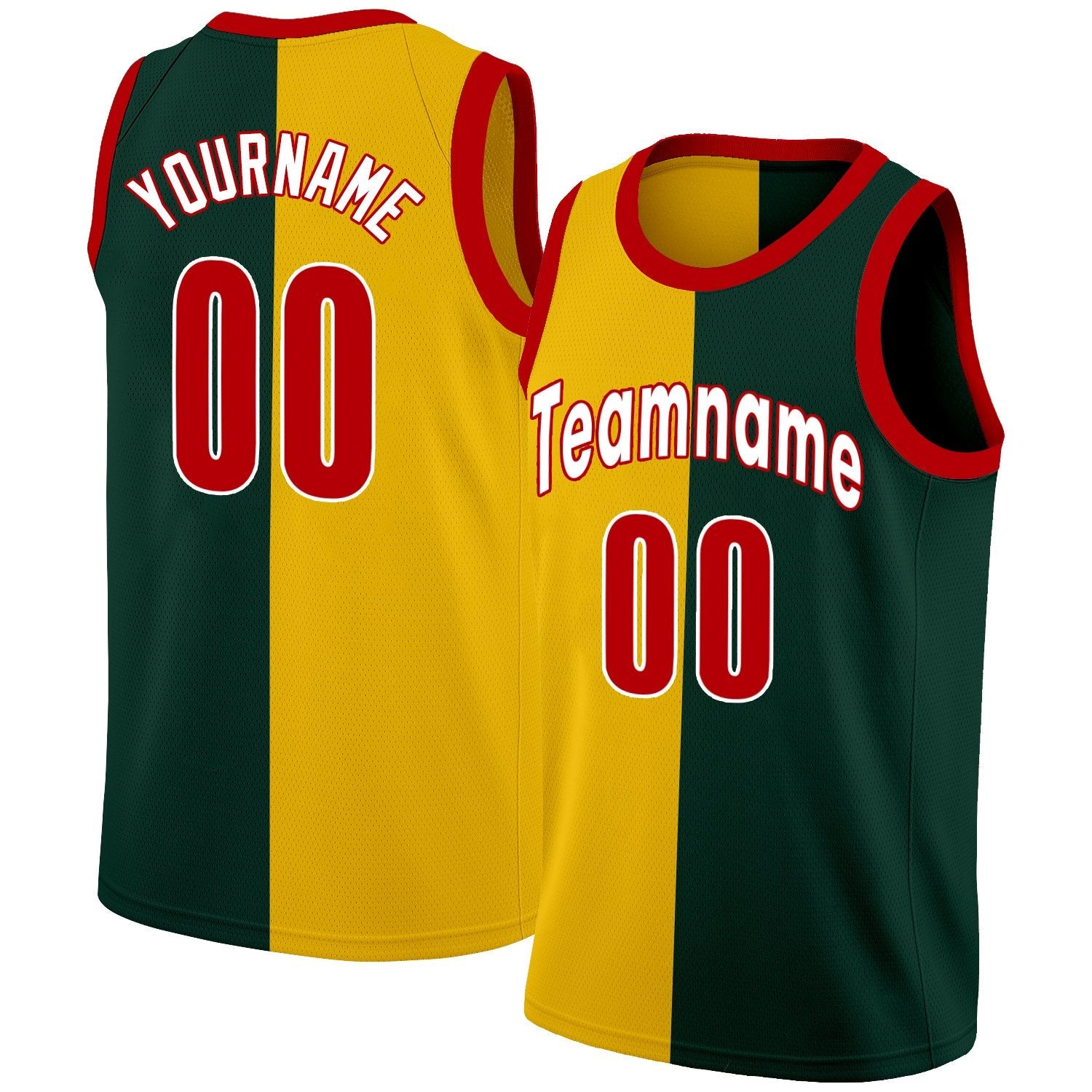 Custom Yellow Green-Red Split Fashion Tops Basketball Jersey