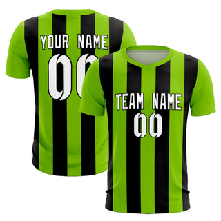 Custom Neon Green Black Vertical Stripes Casual Outdoor Soccer Sets Jersey - Top / Style 1