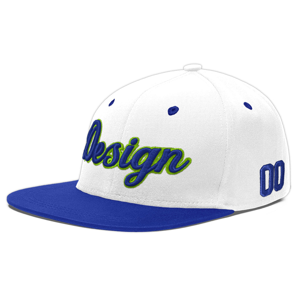 Custom White Royal Blue 3D Puff Embroidery Flat Embroidery Casual Sport Baseball Cap