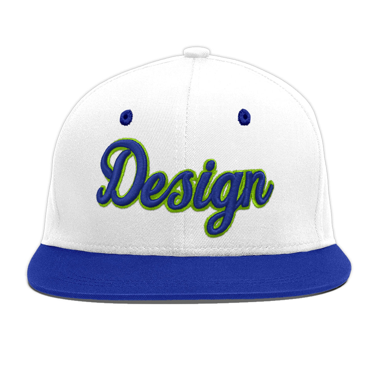 Custom White Royal Blue 3D Puff Embroidery Flat Embroidery Casual Sport Baseball Cap
