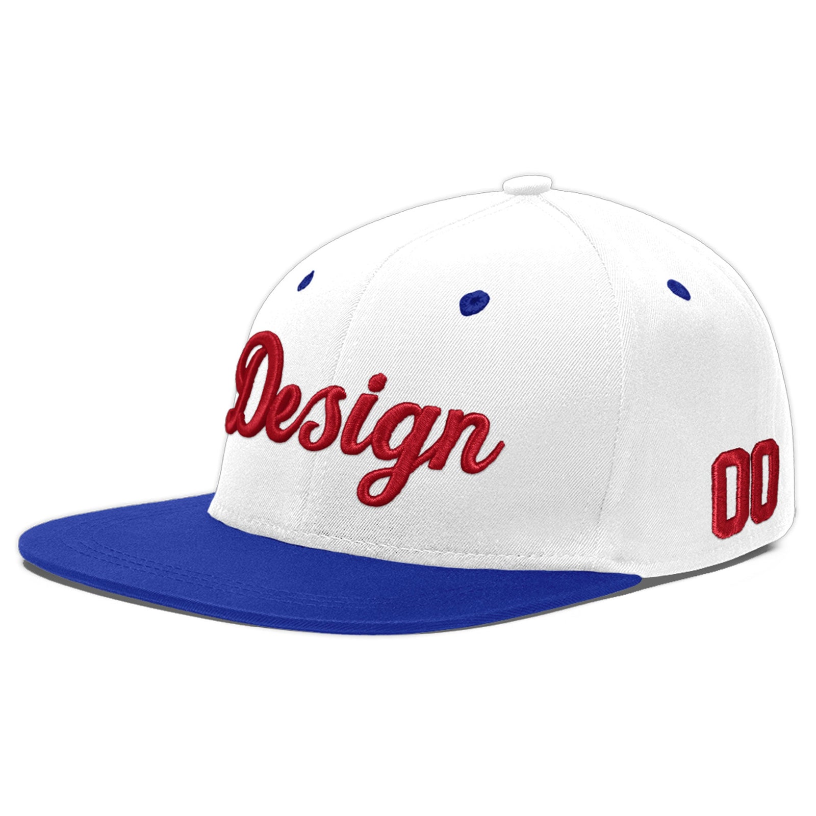 Custom White Royal Blue 3D Puff Embroidery Flat Embroidery Casual Sport Baseball Cap