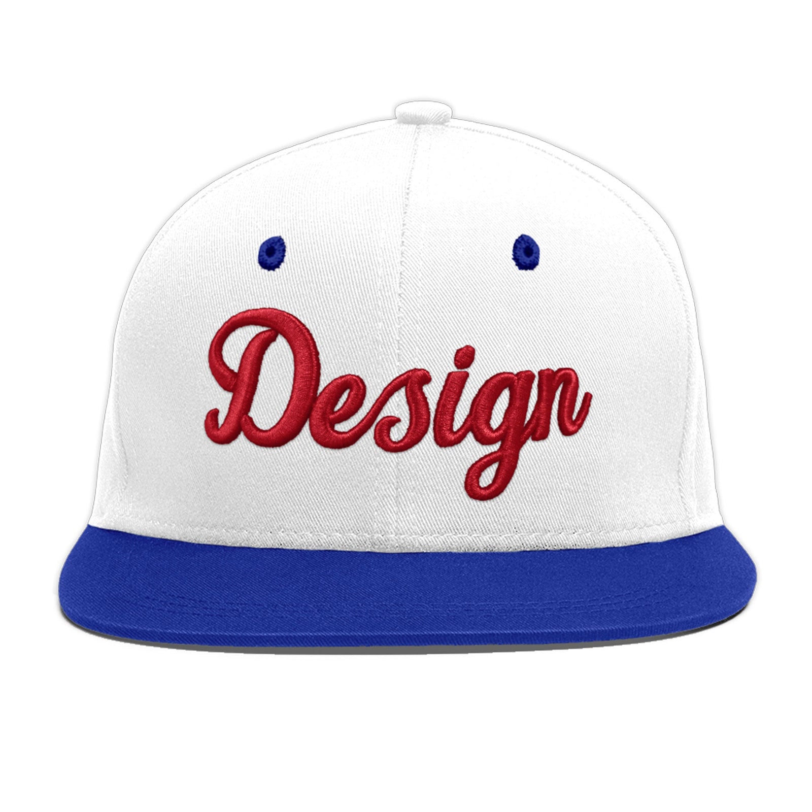 Custom White Royal Blue 3D Puff Embroidery Flat Embroidery Casual Sport Baseball Cap