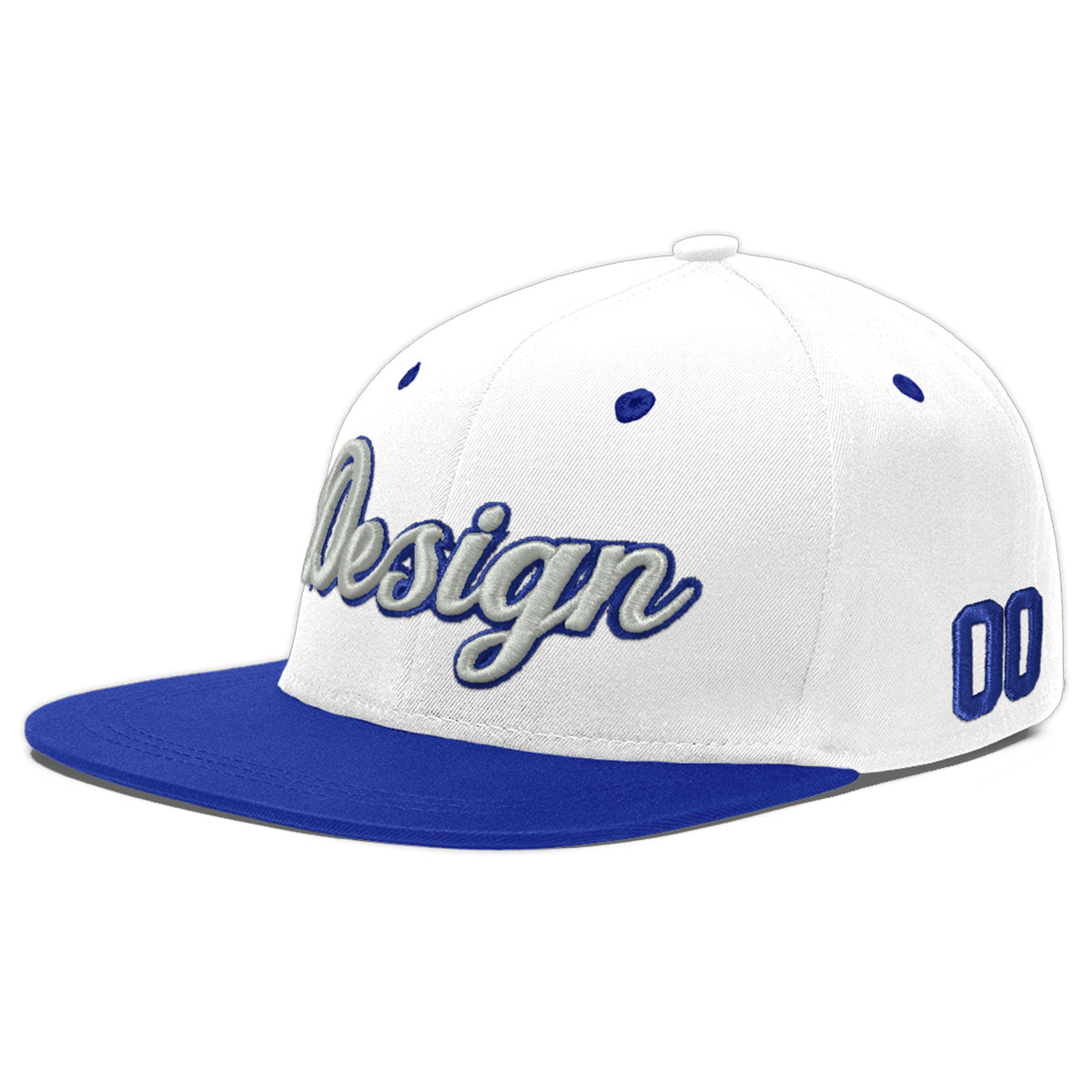 Custom White Royal Blue 3D Puff Embroidery Flat Embroidery Casual Sport Baseball Cap