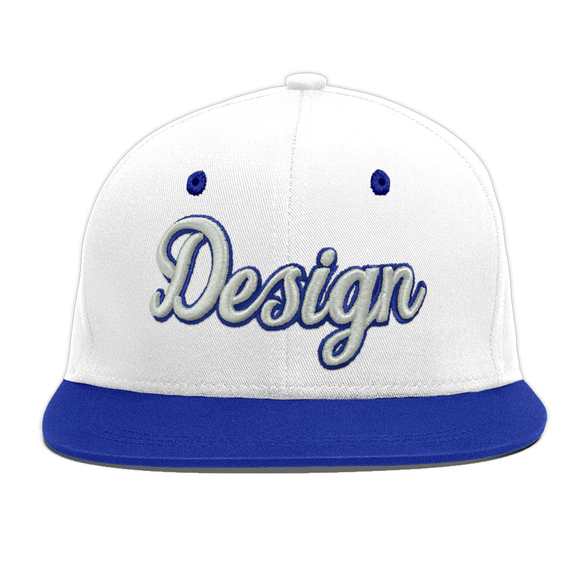 Custom White Royal Blue 3D Puff Embroidery Flat Embroidery Casual Sport Baseball Cap