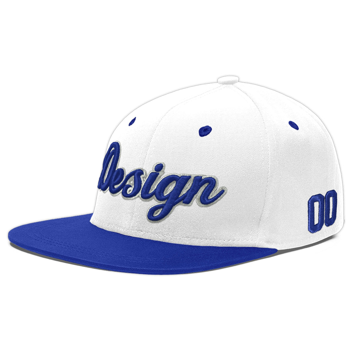 Custom White Royal Blue 3D Puff Embroidery Flat Embroidery Casual Sport Baseball Cap