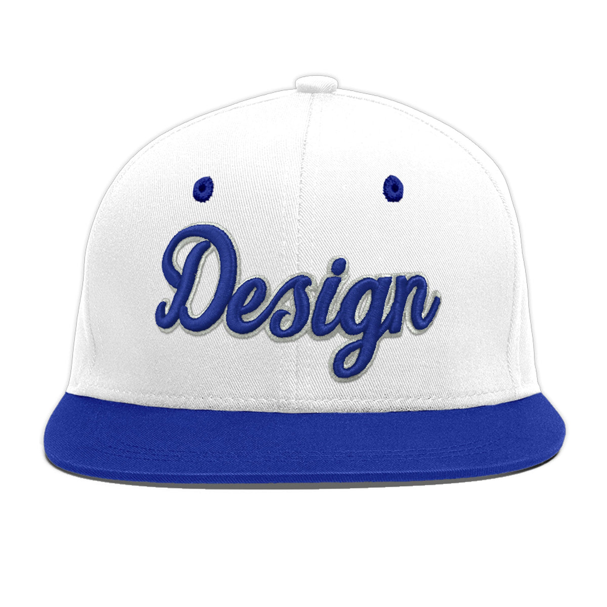 Custom White Royal Blue 3D Puff Embroidery Flat Embroidery Casual Sport Baseball Cap