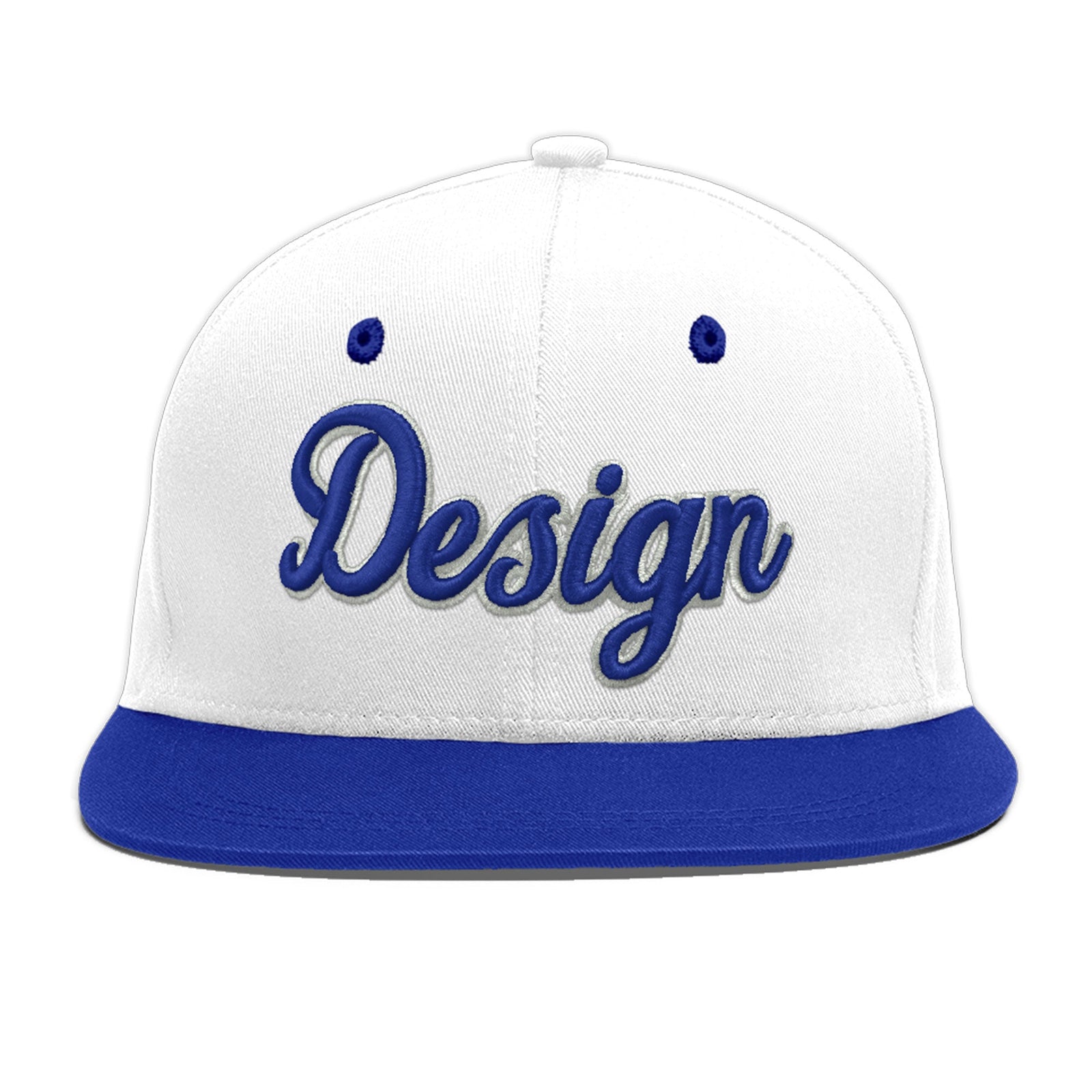 Custom White Royal Blue 3D Puff Embroidery Flat Embroidery Casual Sport Baseball Cap