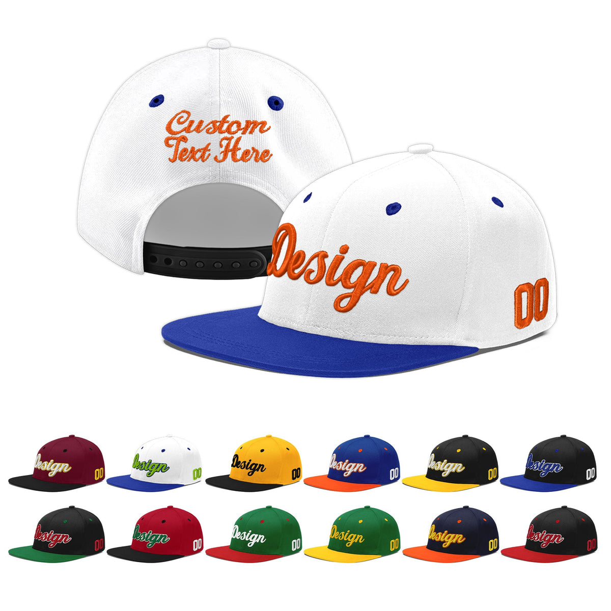 Custom White Royal Blue 3D Puff Embroidery Flat Embroidery Casual Sport Baseball Cap