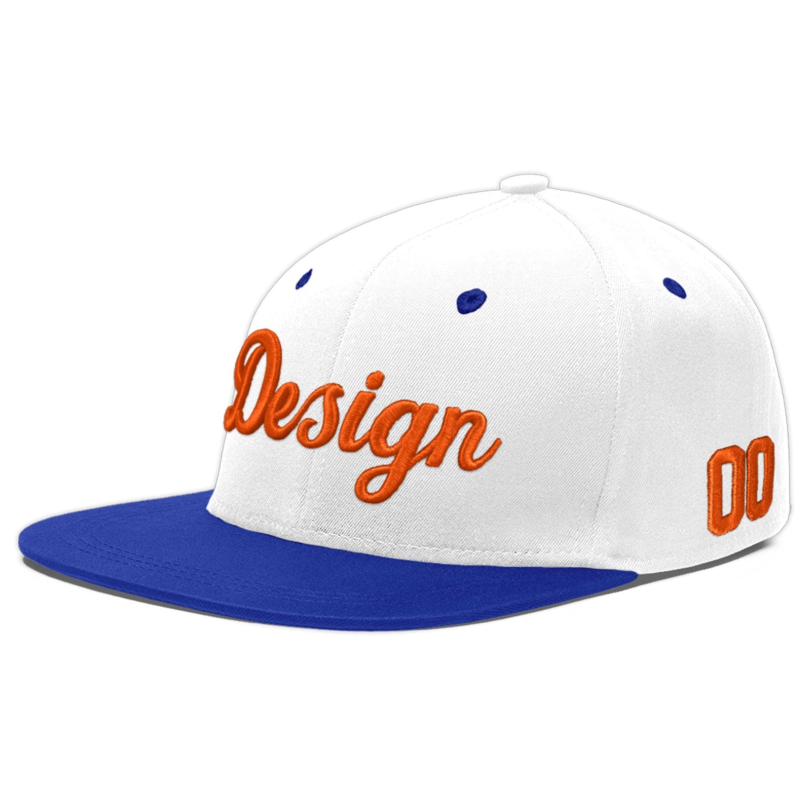 Custom White Royal Blue 3D Puff Embroidery Flat Embroidery Casual Sport Baseball Cap