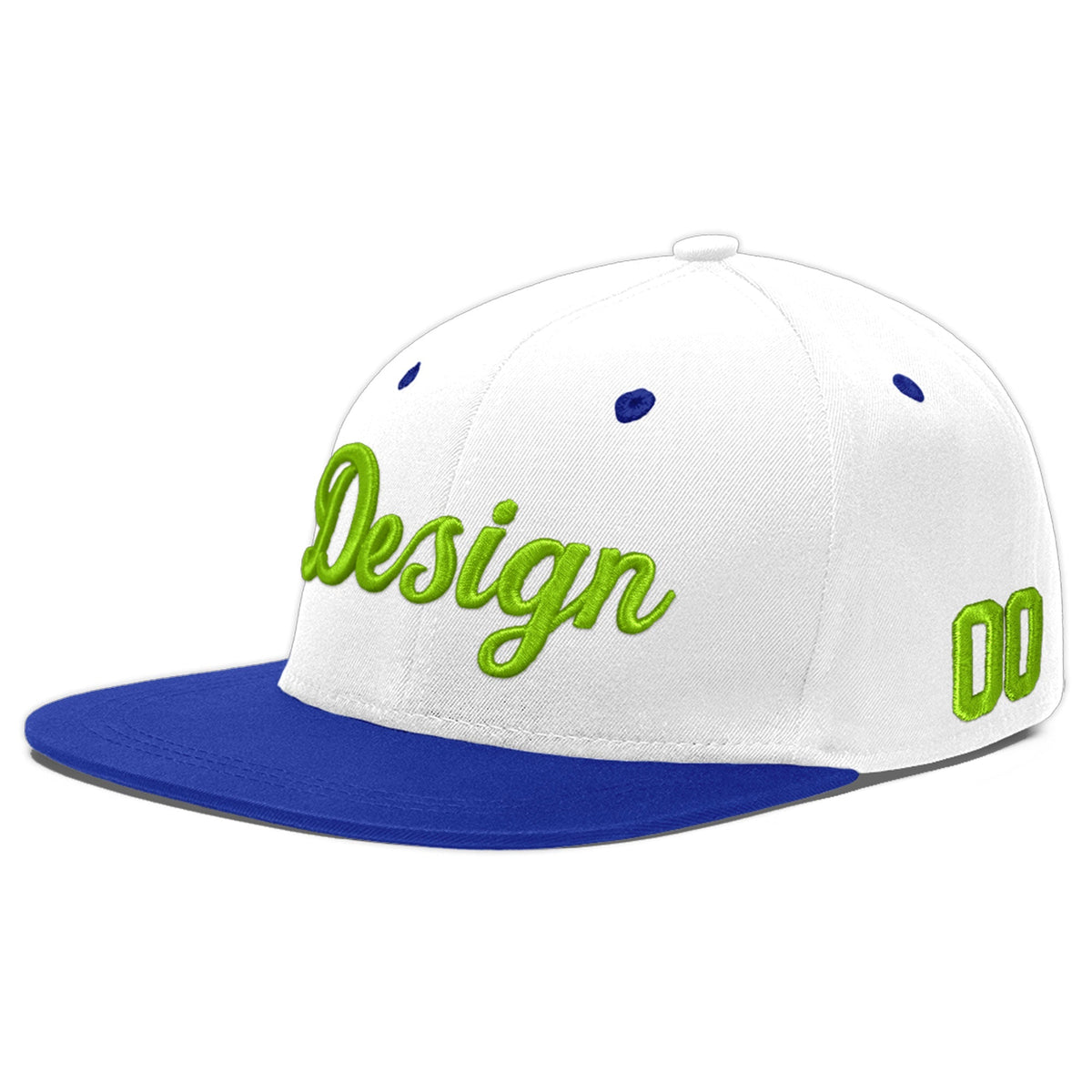 Custom White Royal Blue 3D Puff Embroidery Flat Embroidery Casual Sport Baseball Cap